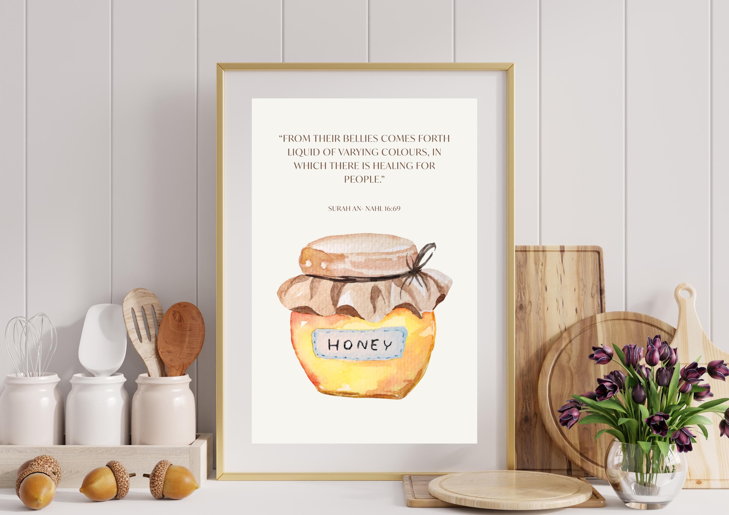 Islamic Honey Quran Verse Wall Art Boho Watercolor Print (Digital Download) Kitchen Wall Decor - image 4