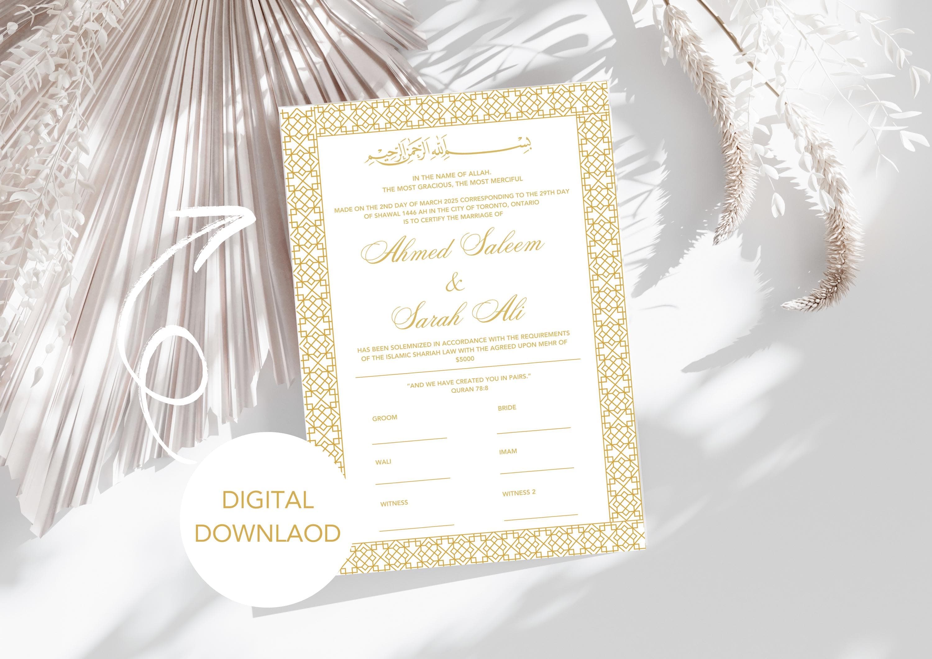 Personalized Nikkah Contract | Minimalist Islamic Marriage Certificate (Digital PDF) - image 5
