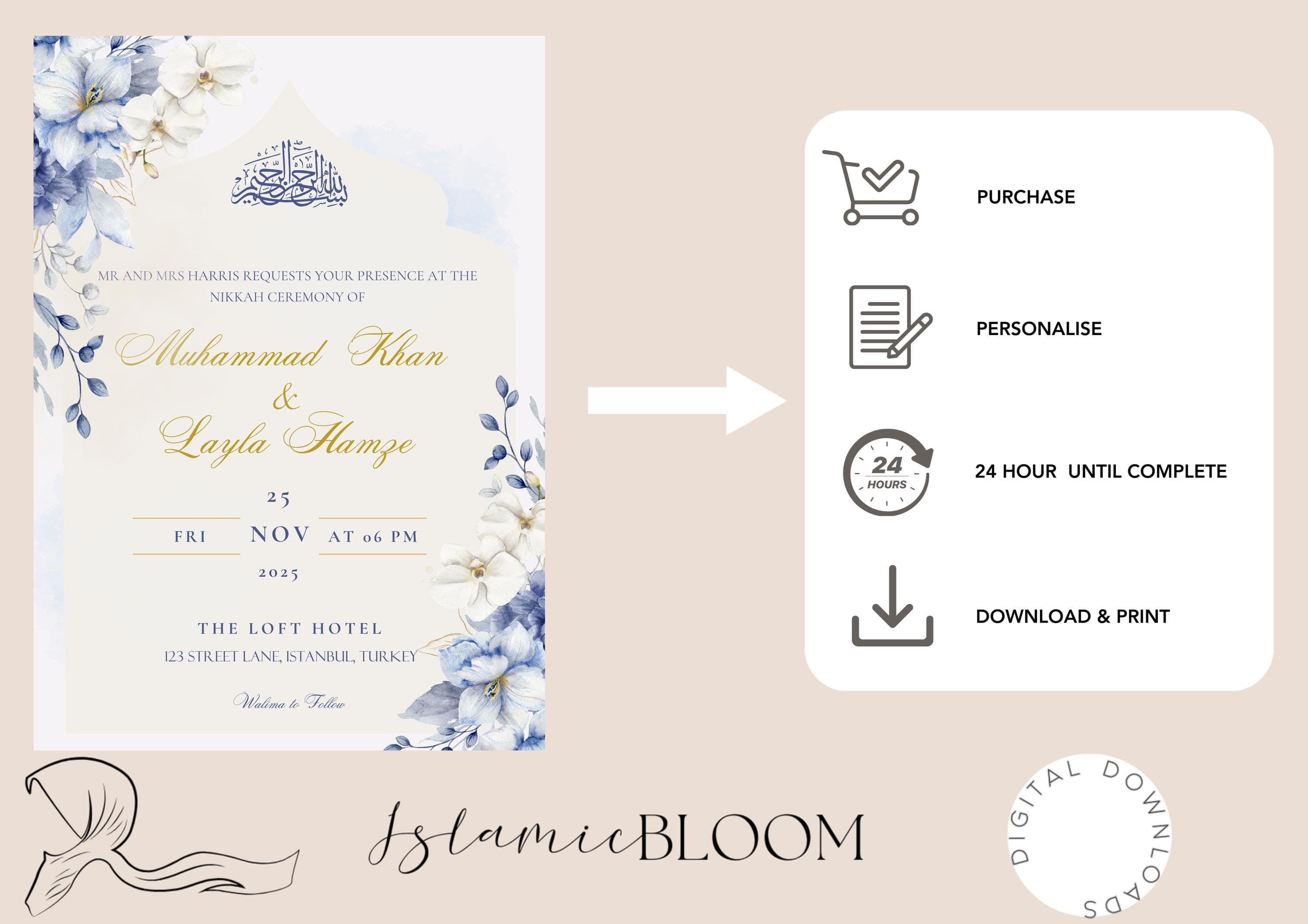 Personalized Floral Nikkah Wedding Invitation | Muslim Invite (Digital Download) - image 4