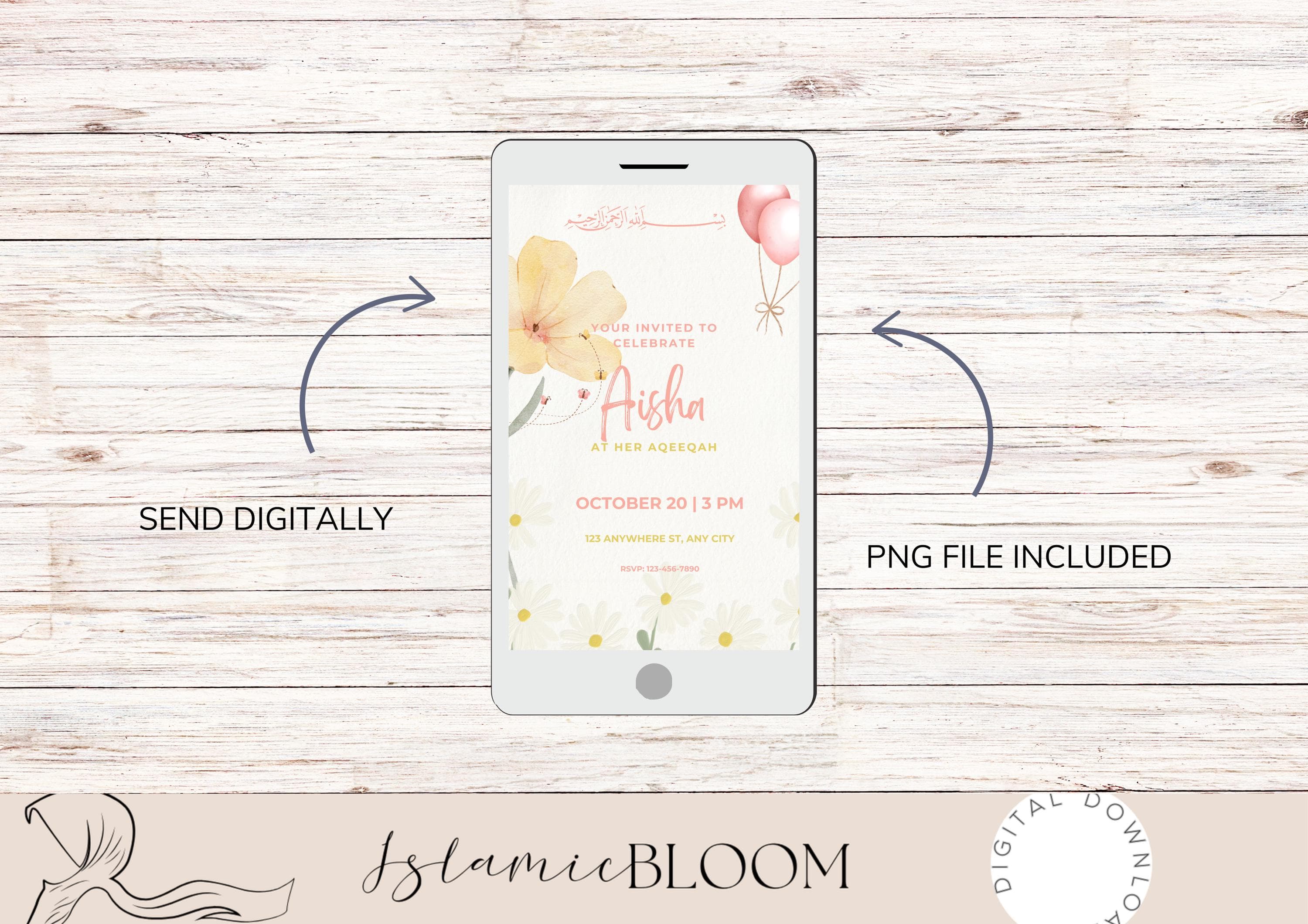 Personalized Floral Aqiqah Invitation – Islamic Baby Celebration (Digital) - image 4