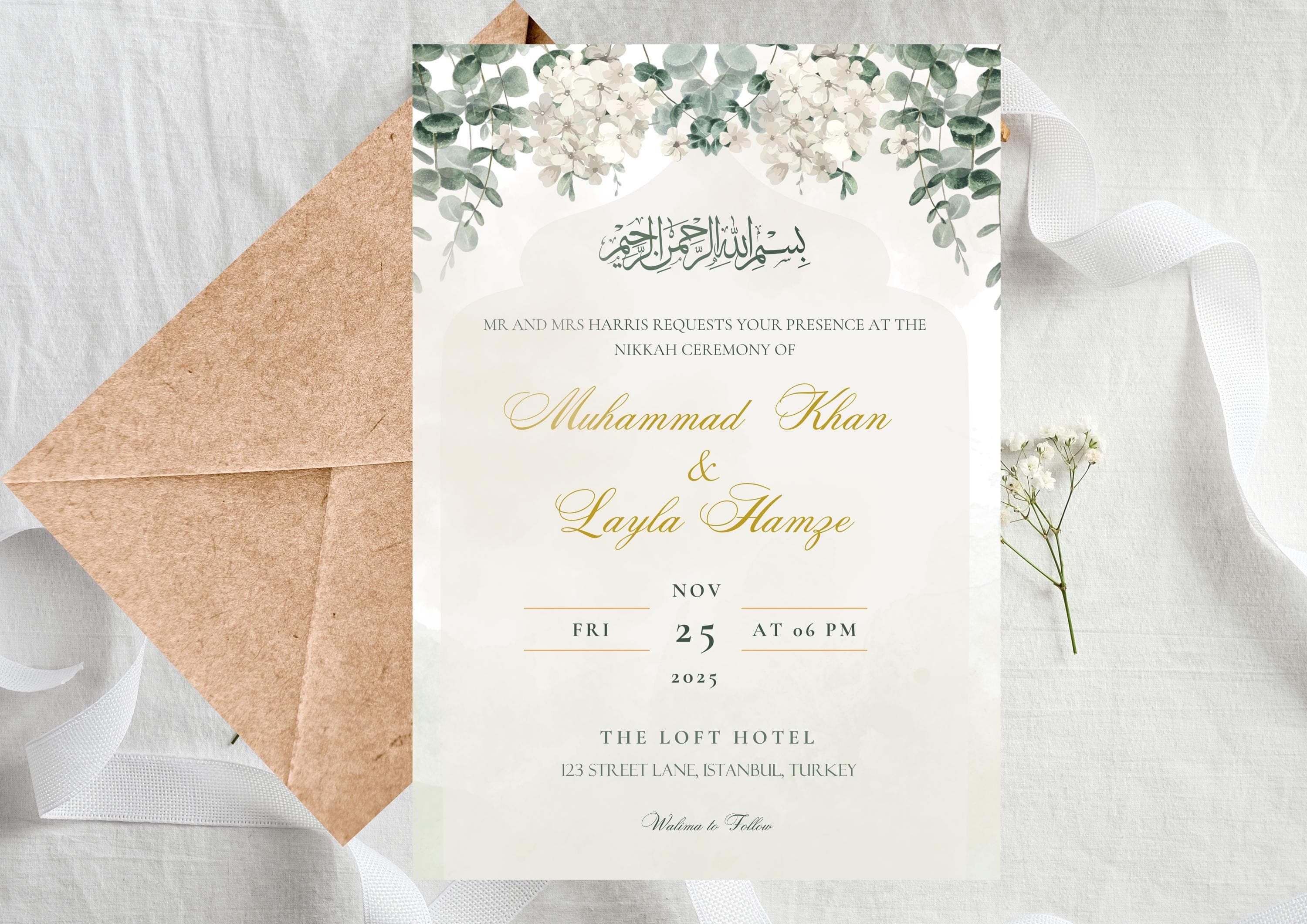 Floral Nikkah Wedding Invitation | Personalised Greenery Design (Digital Download) - image 4