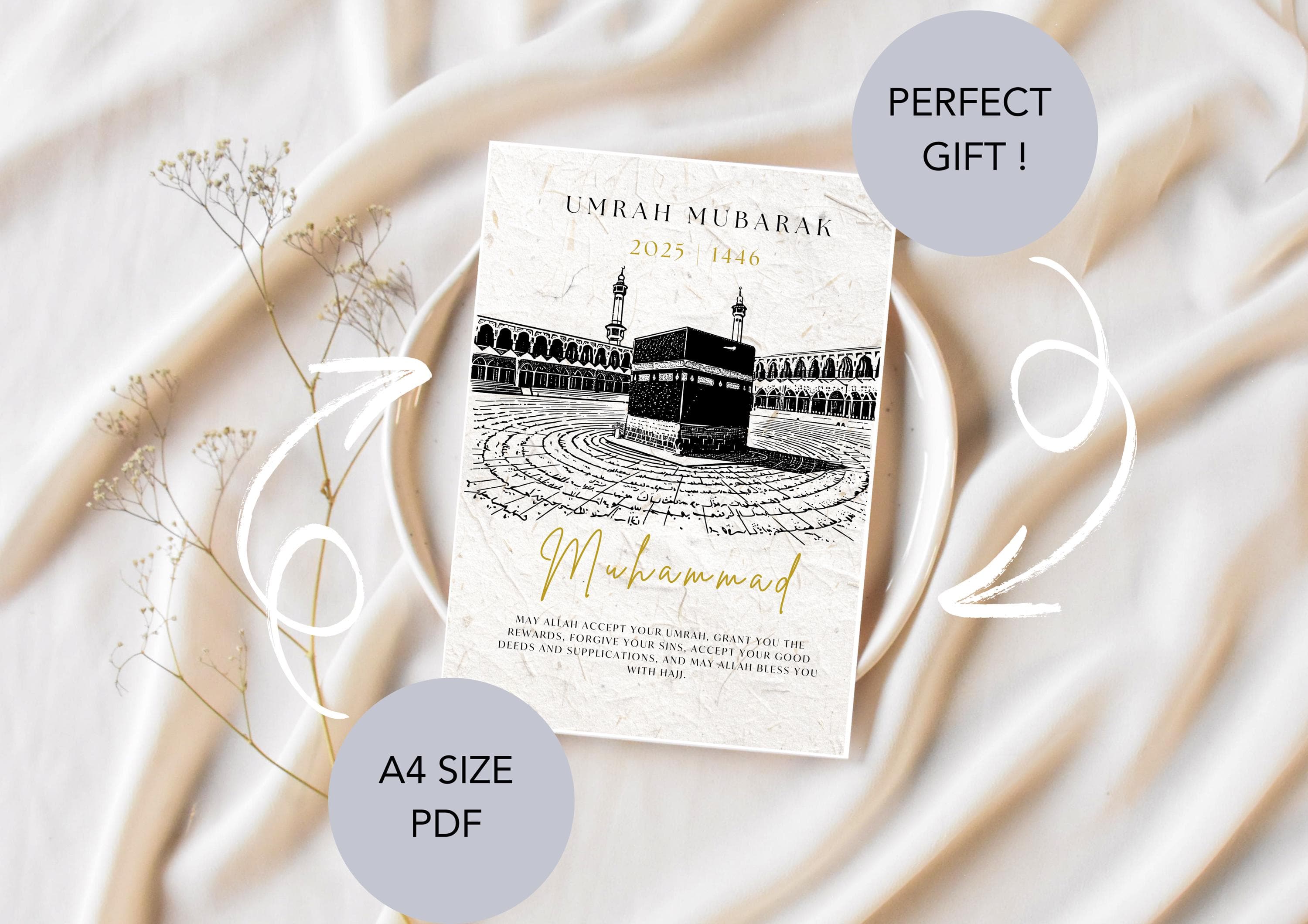 Personalized Umrah Mubarak Print | Kaaba Illustration (Digital Download) - image 5