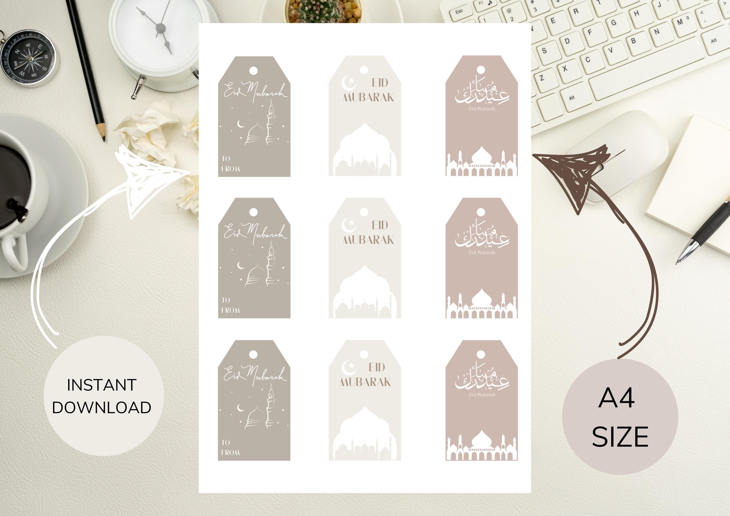 Eid Mubarak Gift Tags | Neutral Minimalist Printable (Digital Download)