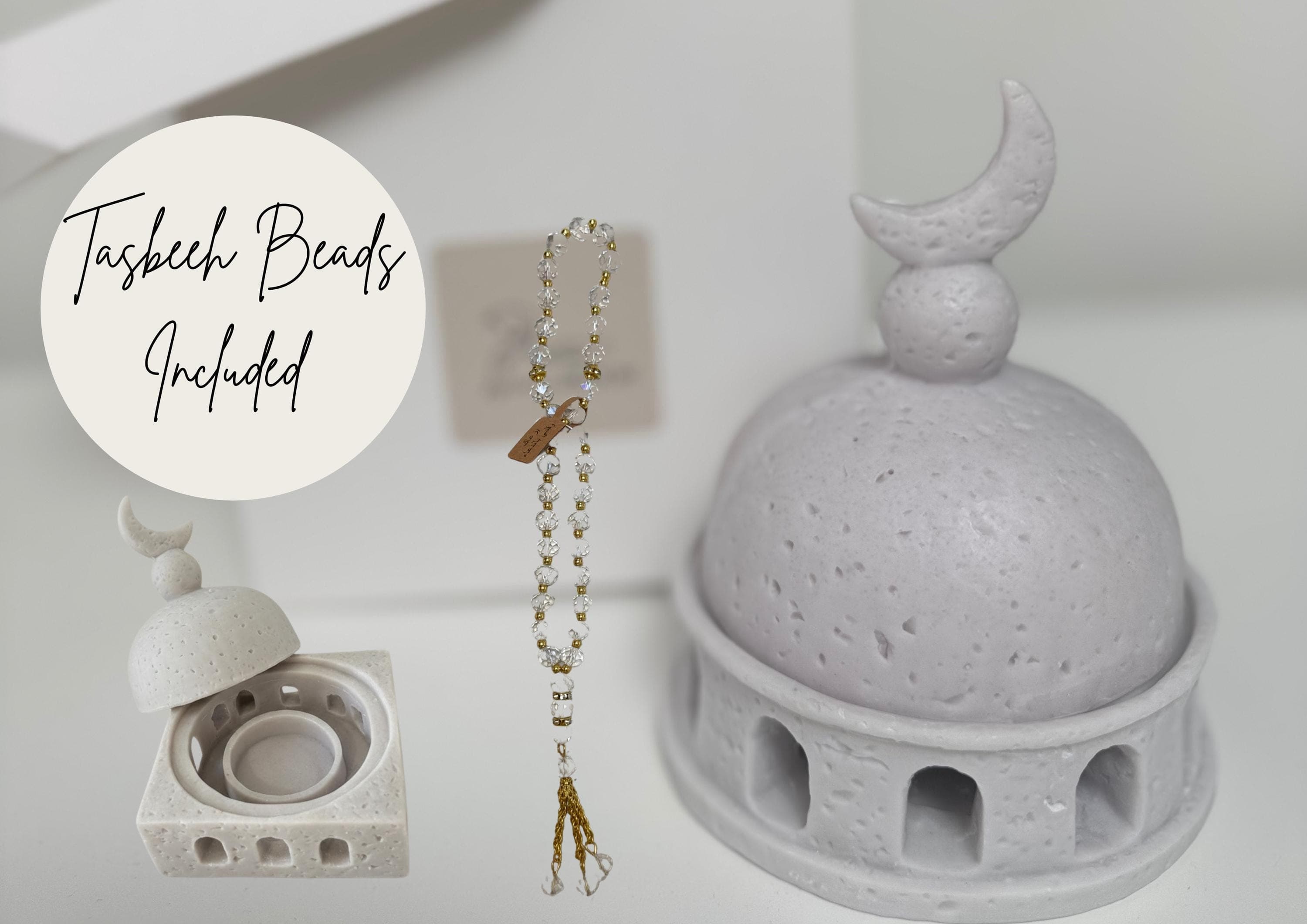 Mosque Inspired Bakhoor Burner & Tasbeeh Gift Set | Ramadan, Eid Islamic Decor - image 3