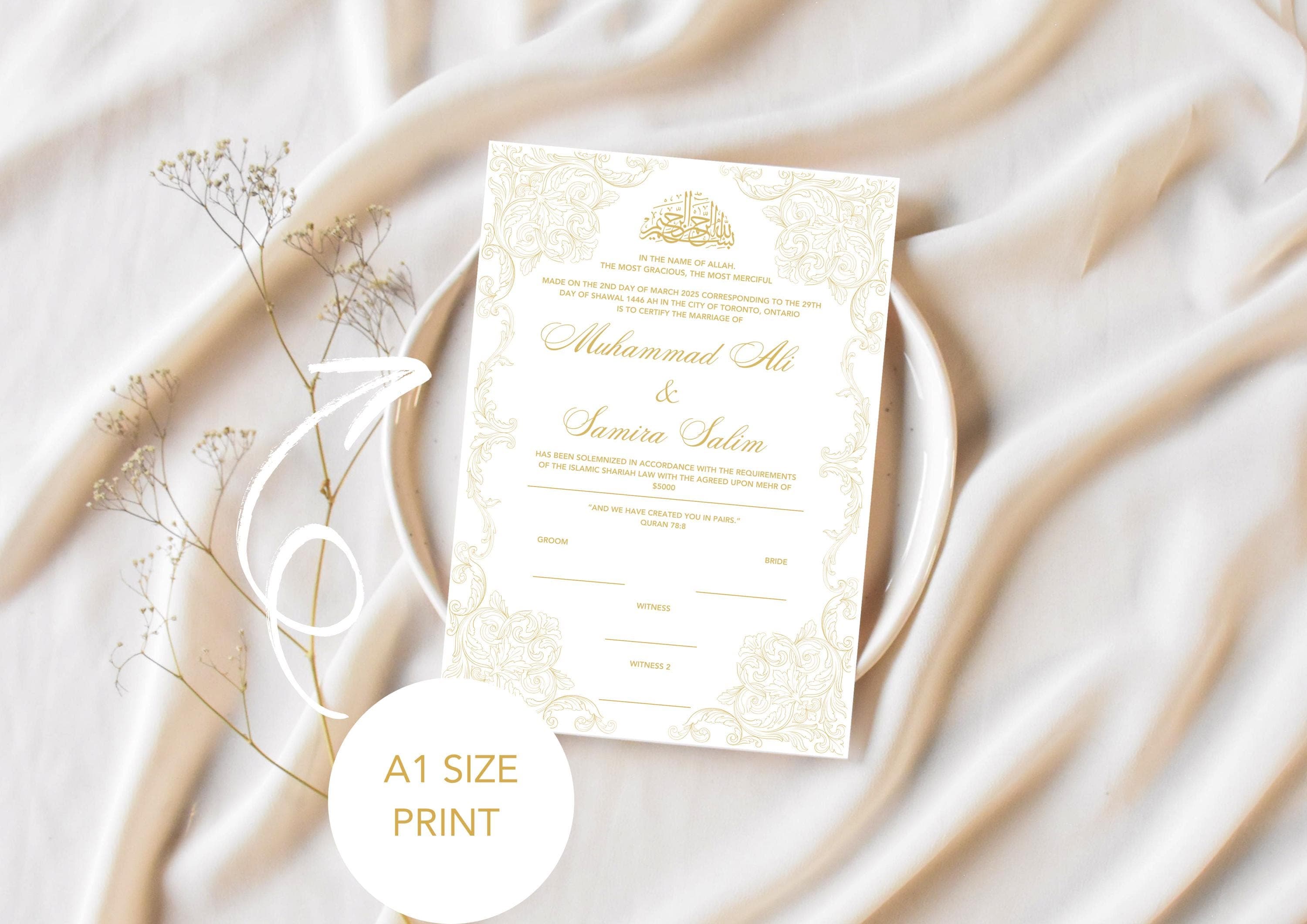 Personalized Islamic Nikkah Contract | Minimalist Wedding Certificate (Digital PDF) - image 4