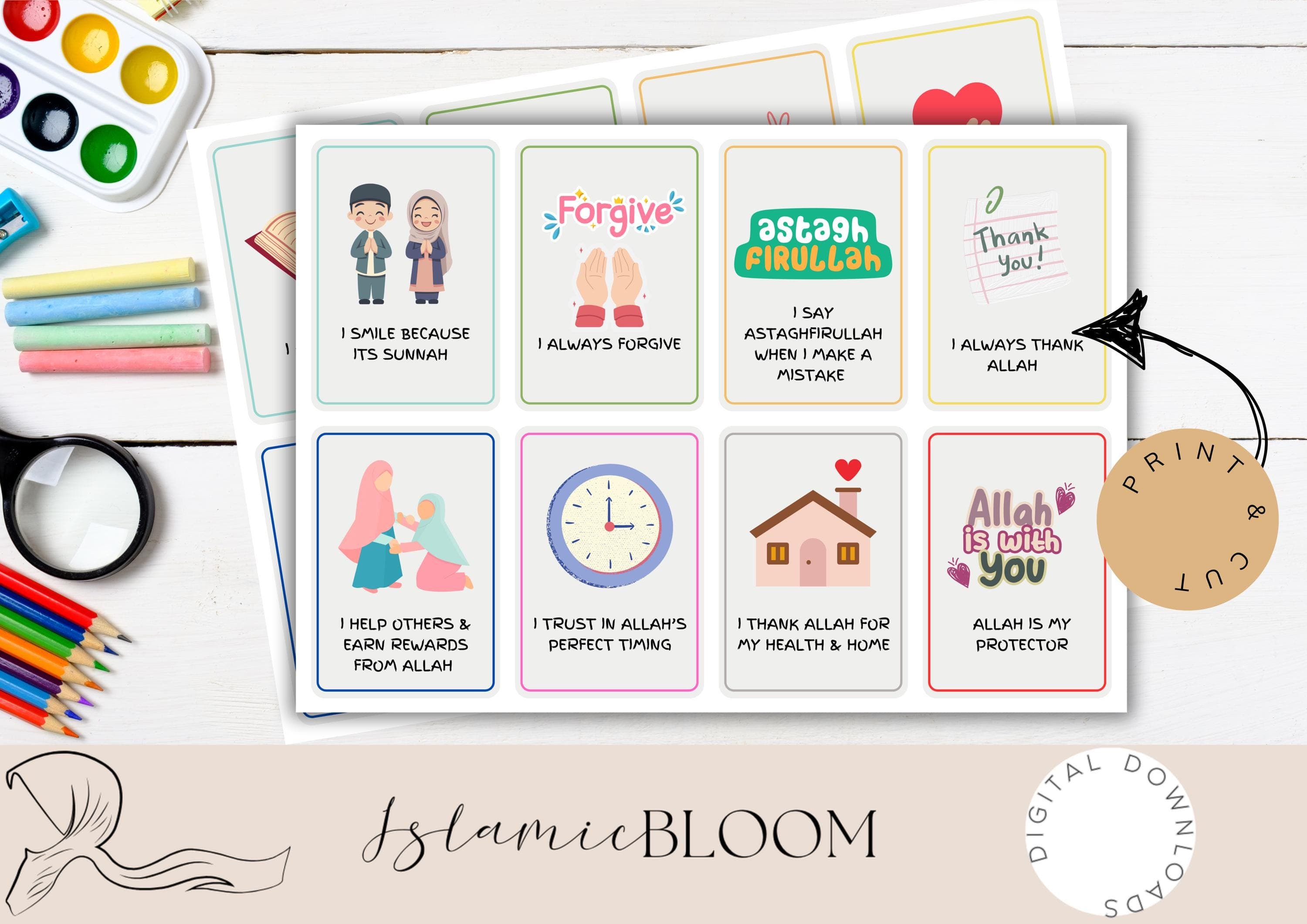 Islamic Kids Affirmation Cards – Faith-Based, Positive Mindset (A4 Printable) Ramadan Activity