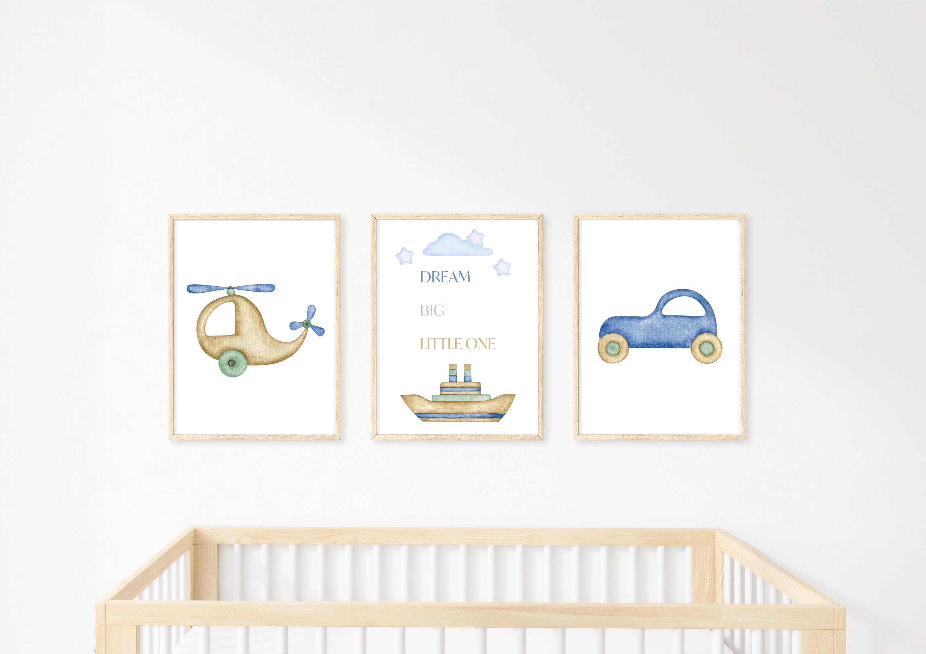 Watercolor Boys Nursery Art: Helicopter, Car, Boat Prints (A4 PDF)