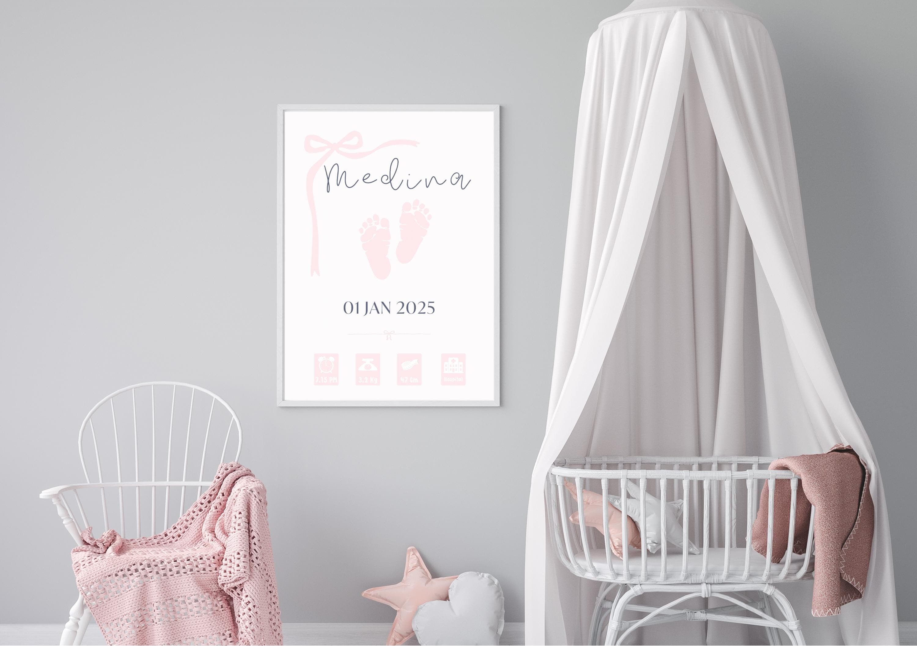 Personalized Baby Girl Birth Stats Print | Pink Nursery Decor (Digital Download) - image 4