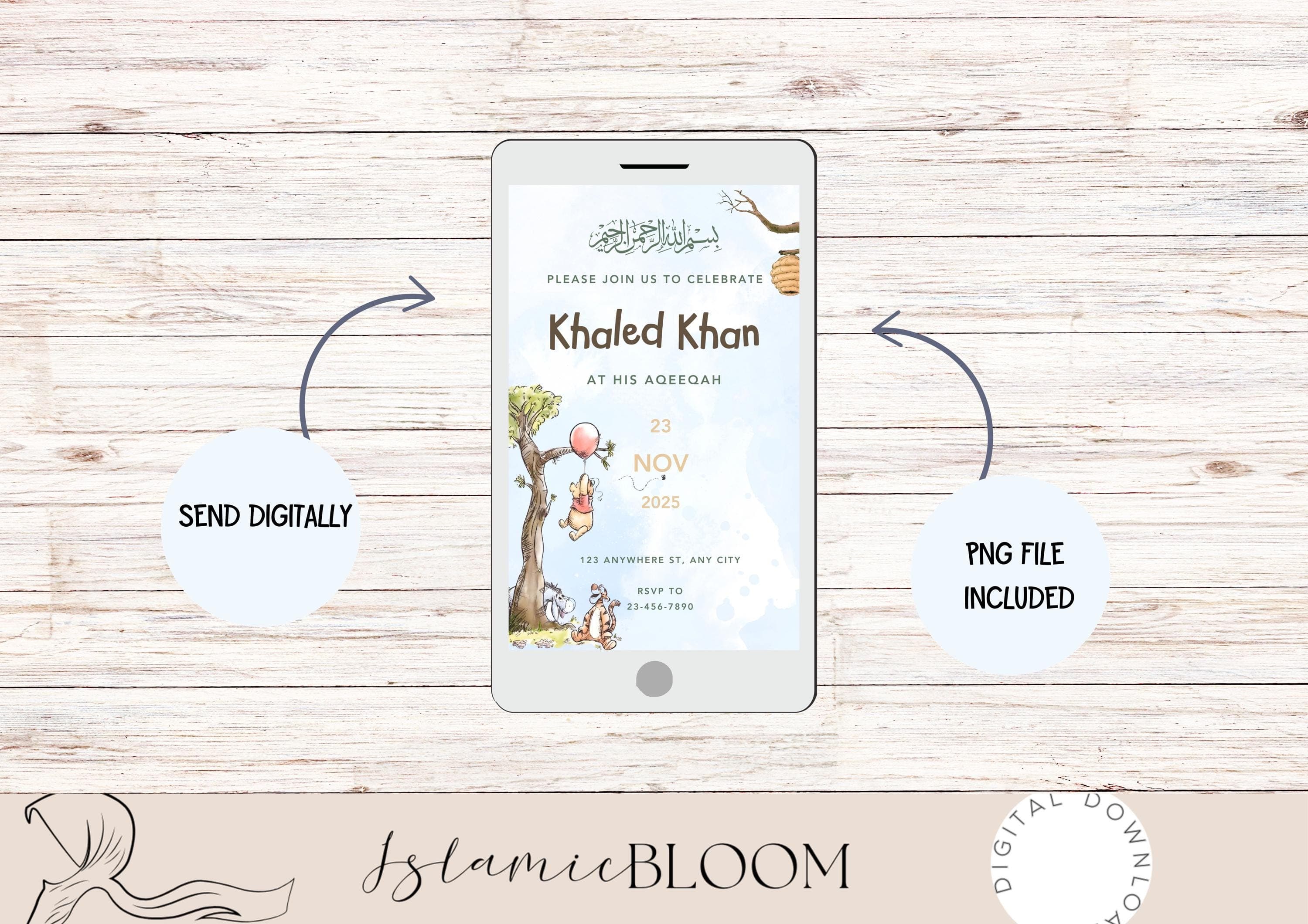Personalized Winnie The Pooh Aqiqah Invitation | Islamic Baby Shower (Digital Download) - image 4