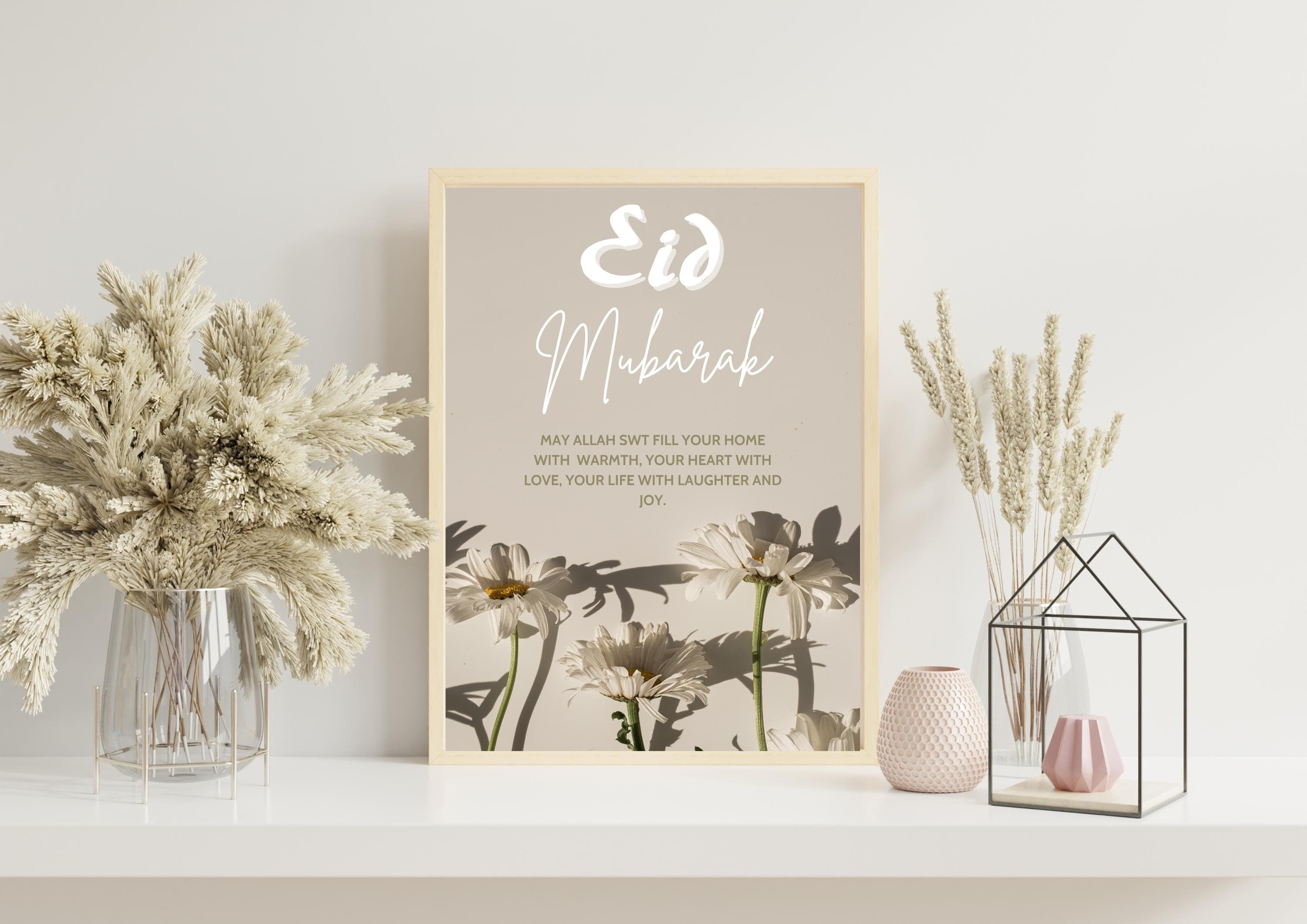 Eid Mubarak Floral Art Print | Muslim Home Decor (Digital Download)