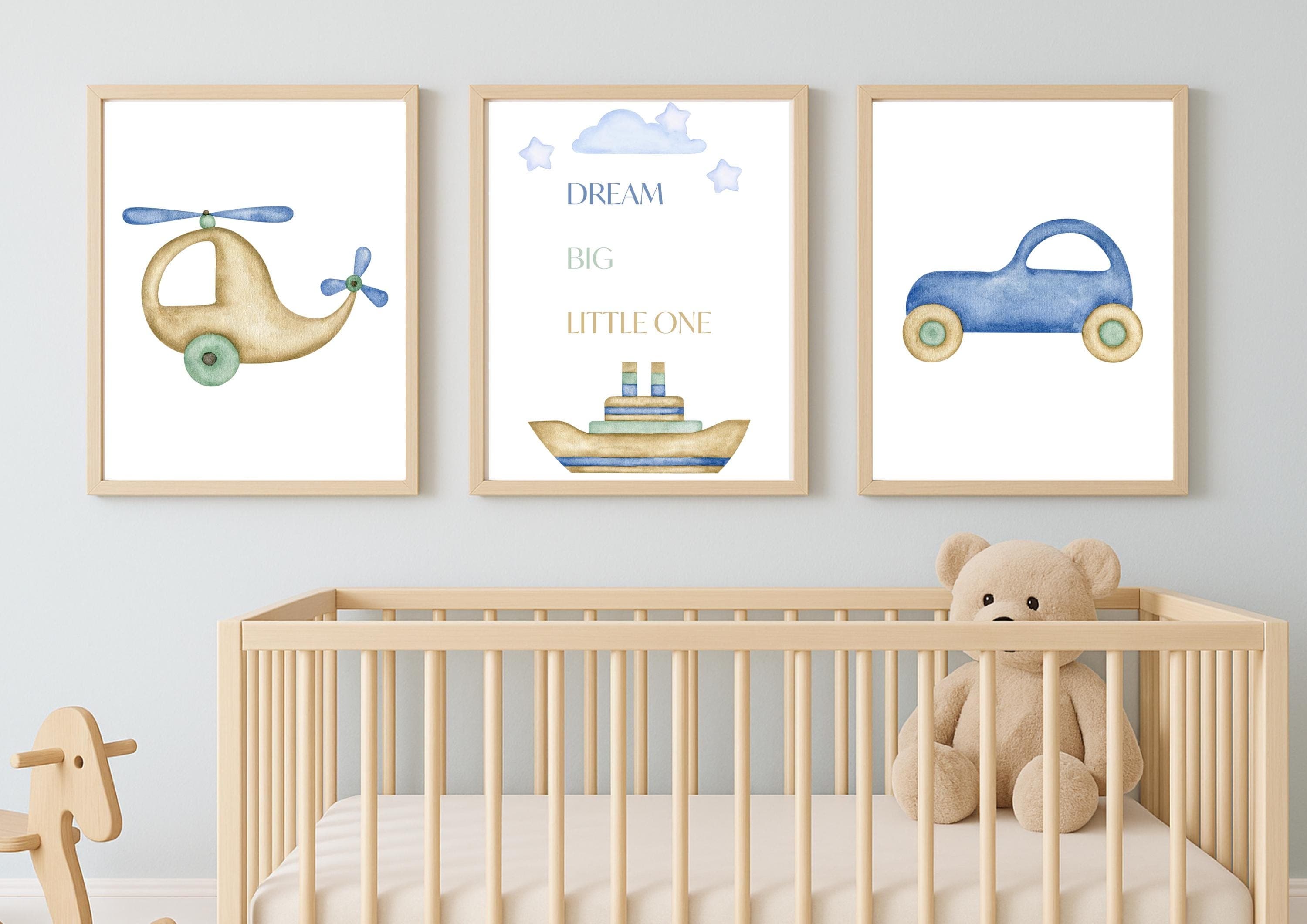 Watercolor Boys Nursery Art: Helicopter, Car, Boat Prints (A4 PDF) - image 4