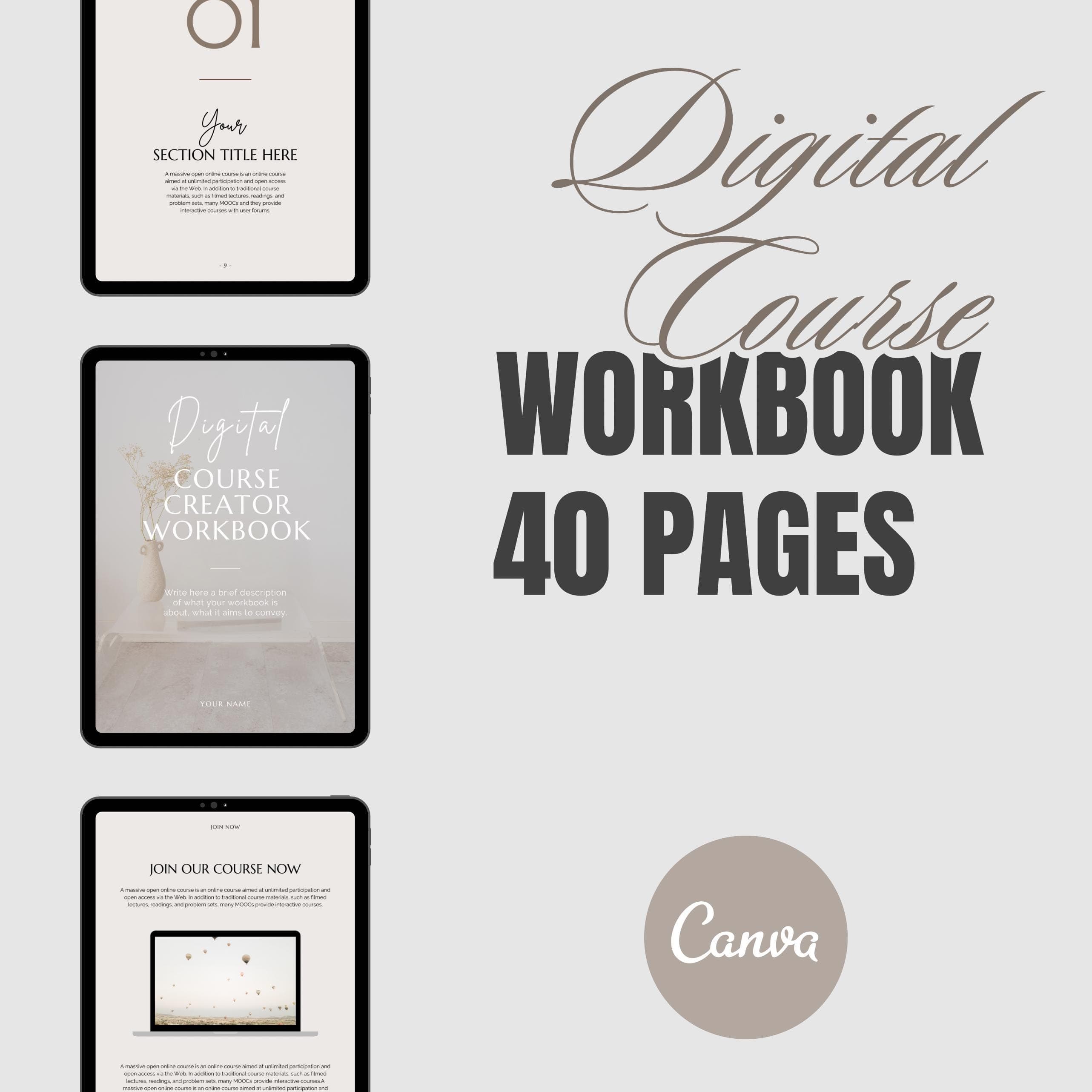 Minimalist Course Workbook: Elegant Beige Canva Template (US Letter)