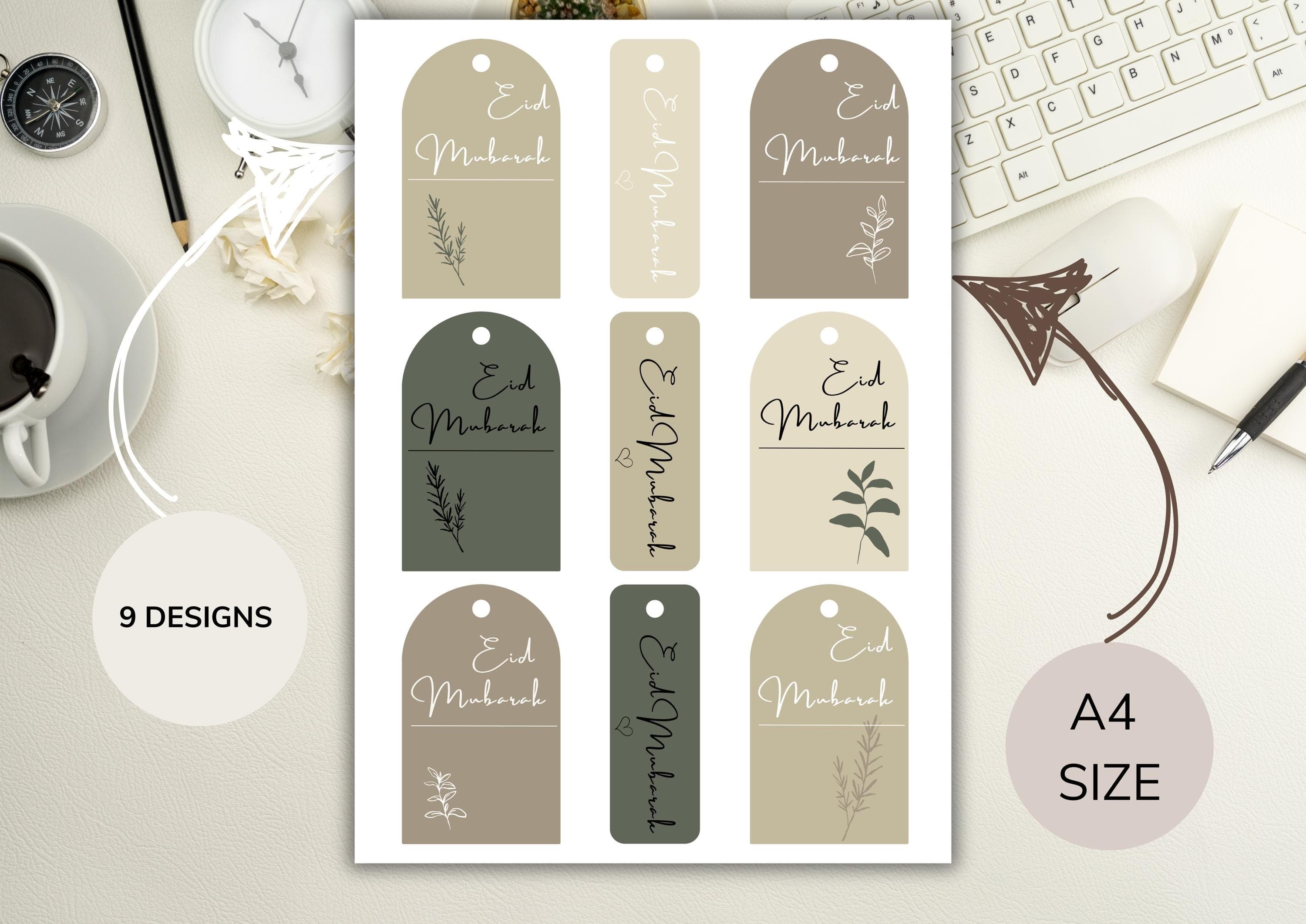 Eid Mubarak Gift Tags | Minimalist Design Printable Digital Download (A4)