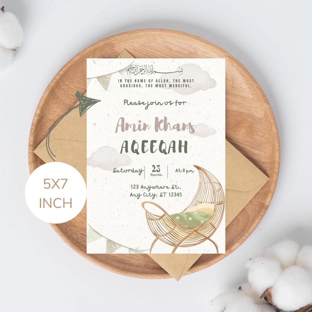 Personalized Aqiqah Invitation: Islamic Baby Shower, Neutral Design (Digital Download 5x7)