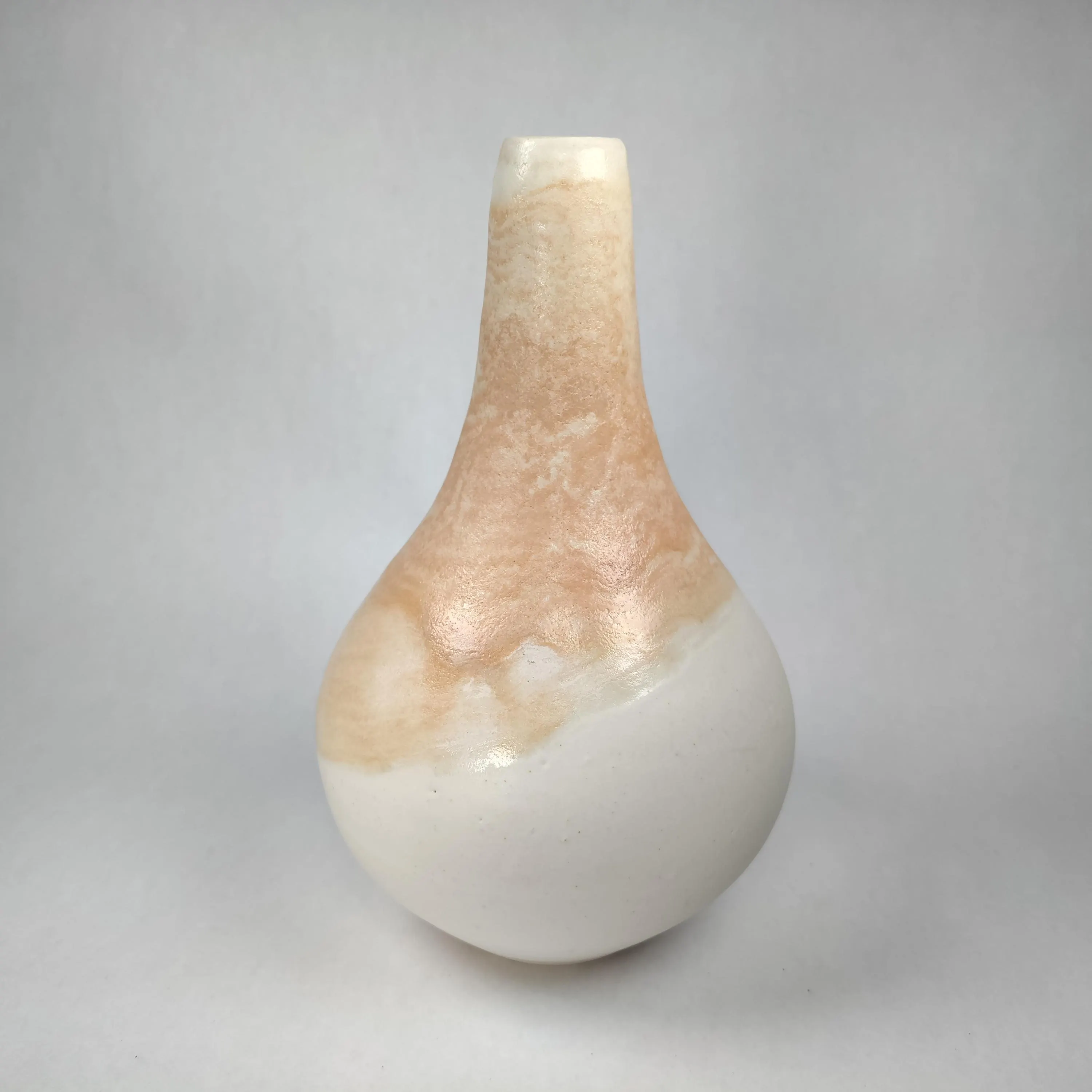 Vintage pink and white glazed clay vase signed o/v or olv - image 4
