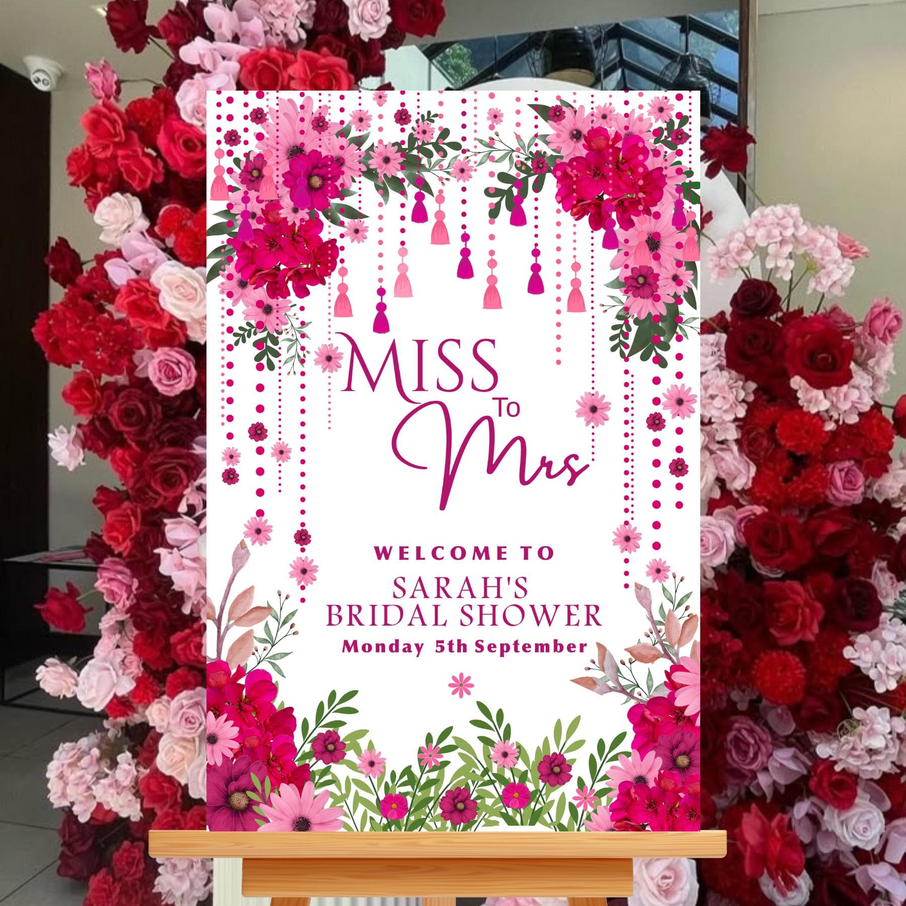 Hot Pink Floral Bridal Shower Sign: Editable Welcome Poster (Digital Download)
