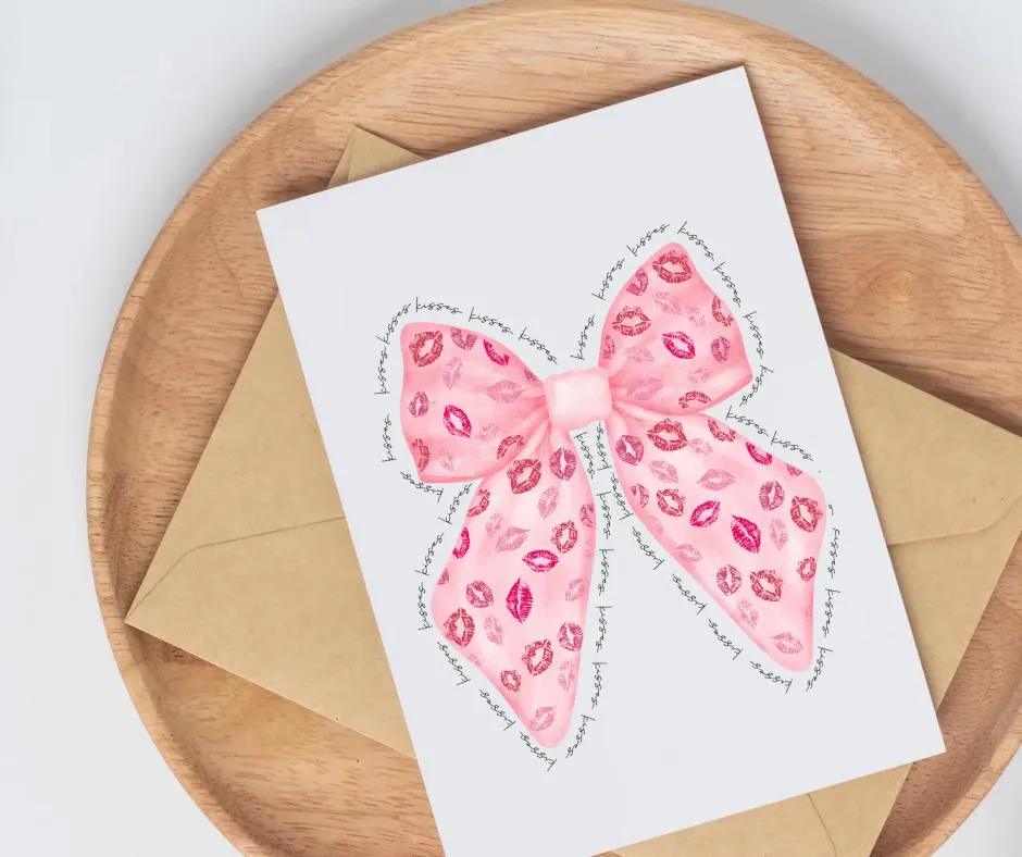 Pink Bow Clipart: Kisses Lip Print, Valentine's Day (PNG Digital Download) - image 5