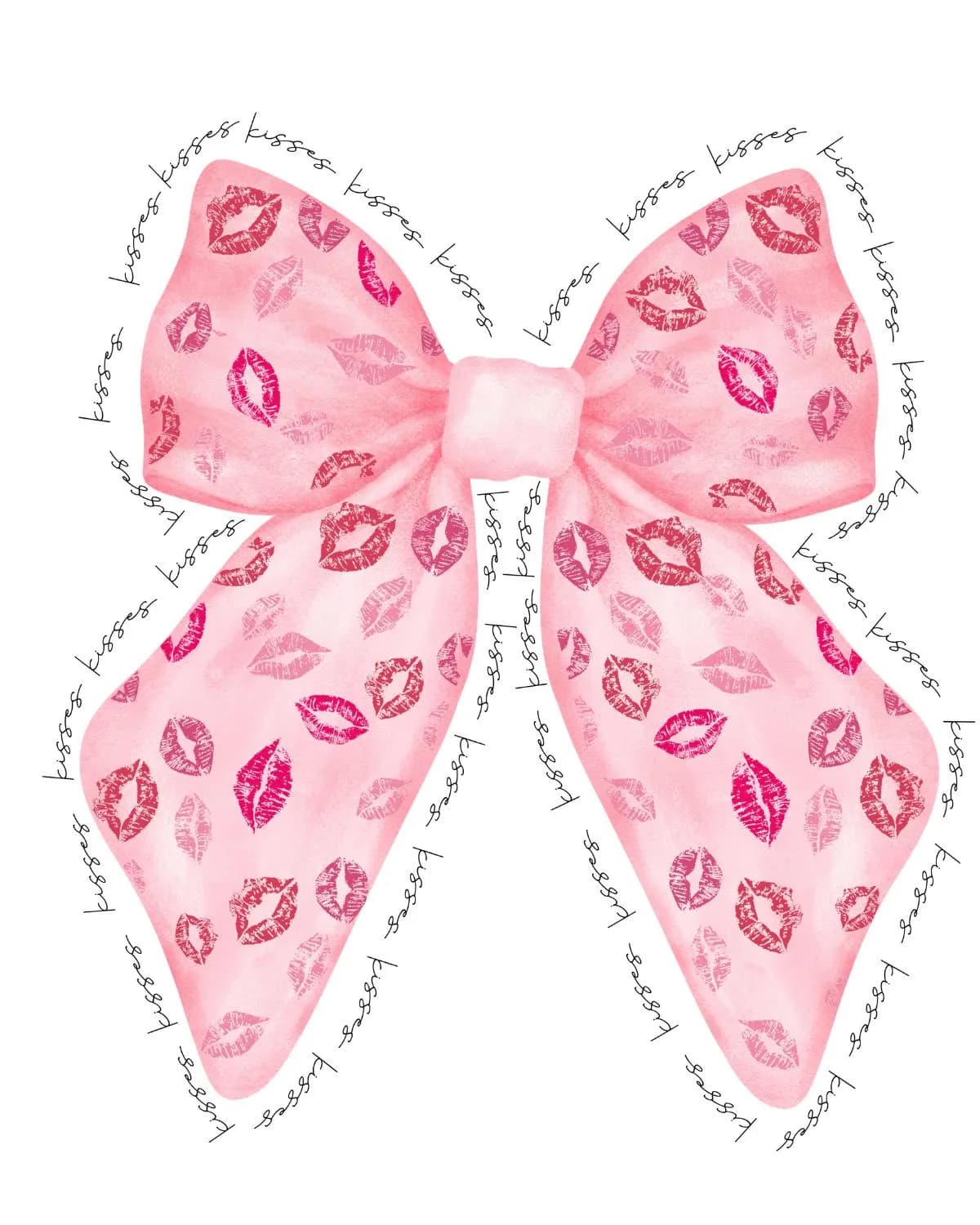 Pink Bow Clipart: Kisses Lip Print, Valentine's Day (PNG Digital Download)