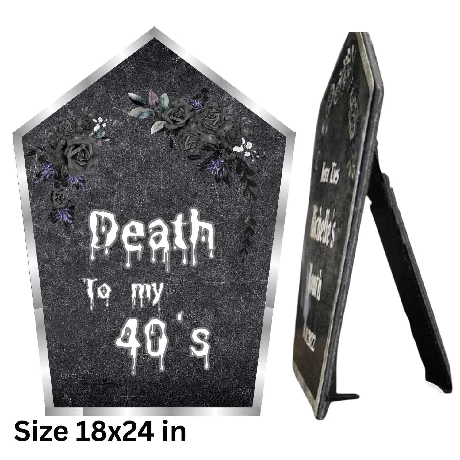 Gothic 40th Birthday Tombstone Sign: Dark Floral Decor (Digital Download) - image 4