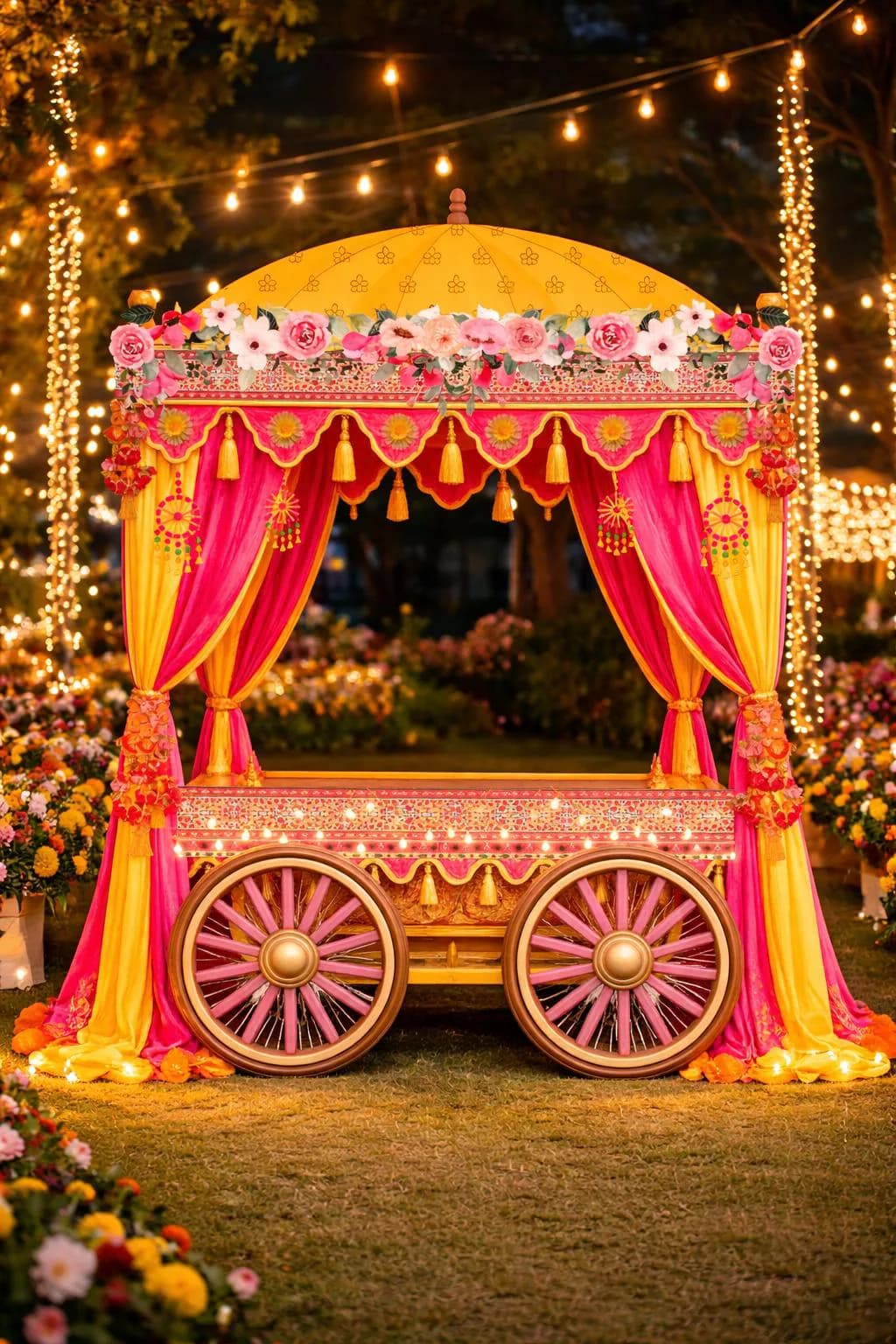 Indian Wedding Cart Photo Booth Backdrop | Floral Mehndi Haldi Party Decoration (Digital Download) - image 5