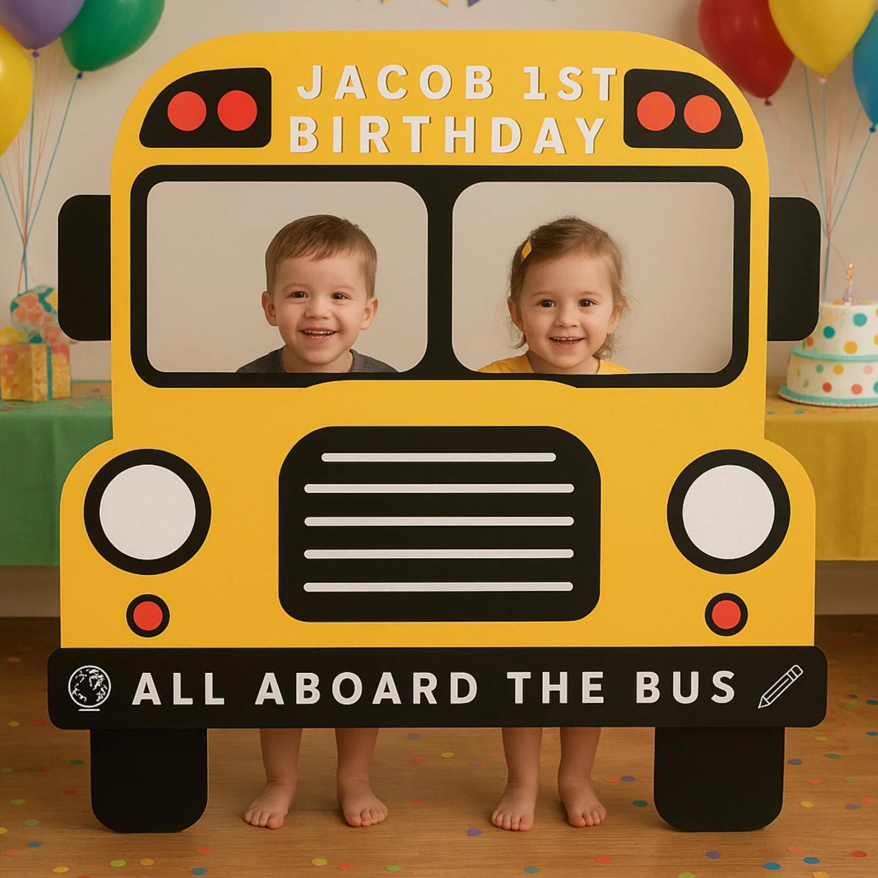 School Bus Birthday Photo Booth Prop: Custom Kids Party Decoration