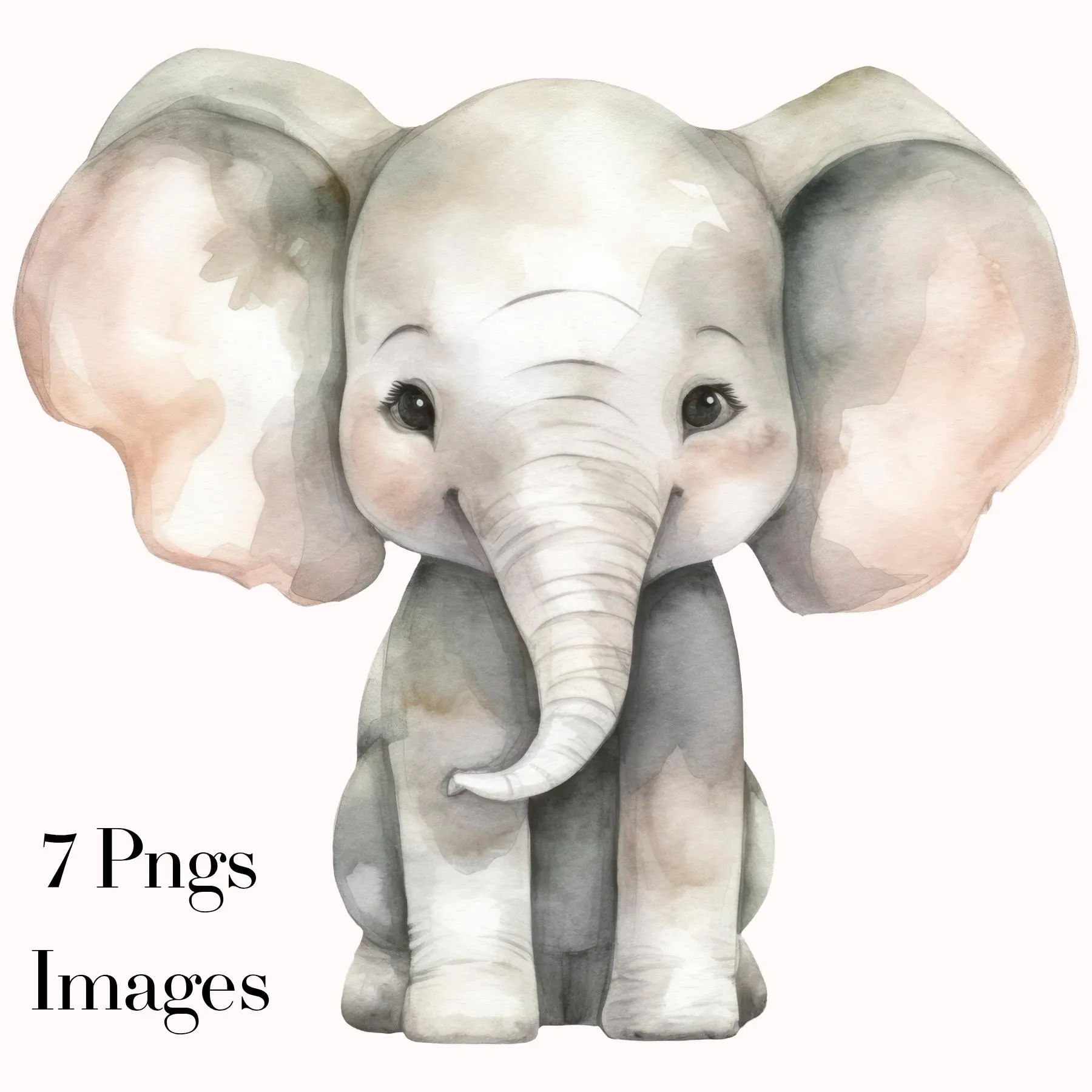 Watercolor Baby Elephant Clipart: Nursery Decor PNGs (Digital Download