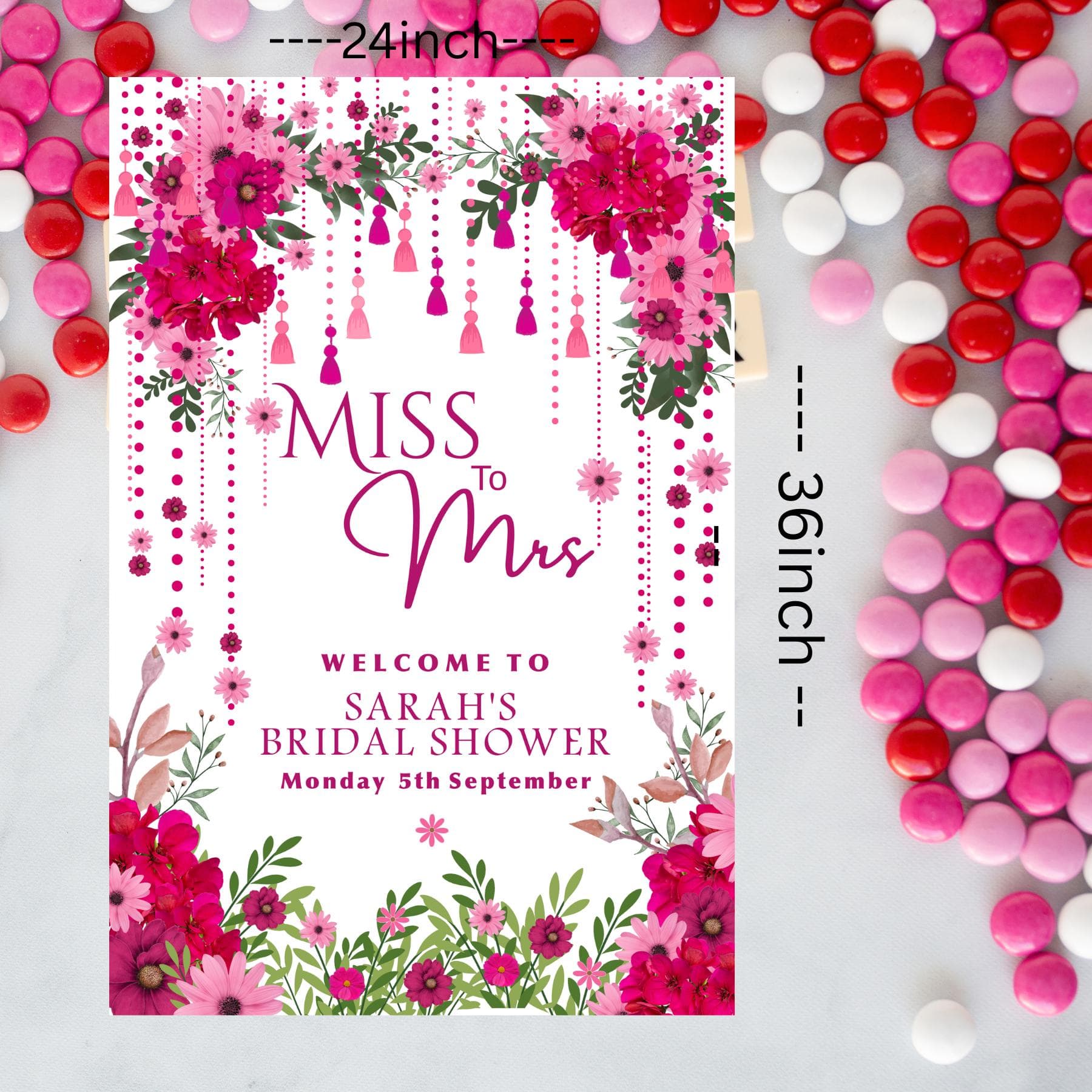Hot Pink Floral Bridal Shower Sign: Editable Welcome Poster (Digital Download) - image 3