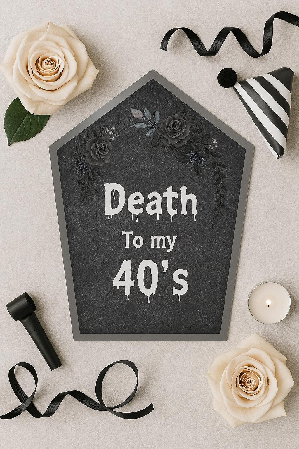 Gothic 40th Birthday Tombstone Sign: Dark Floral Decor (Digital Download) - image 2