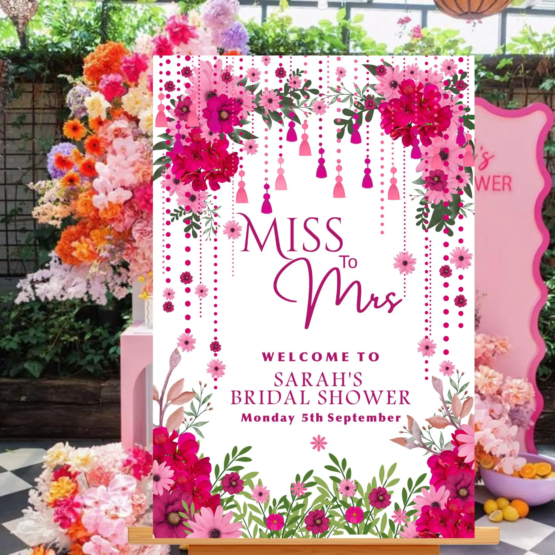 Hot Pink Floral Bridal Shower Sign: Editable Welcome Poster (Digital Download) - image 5