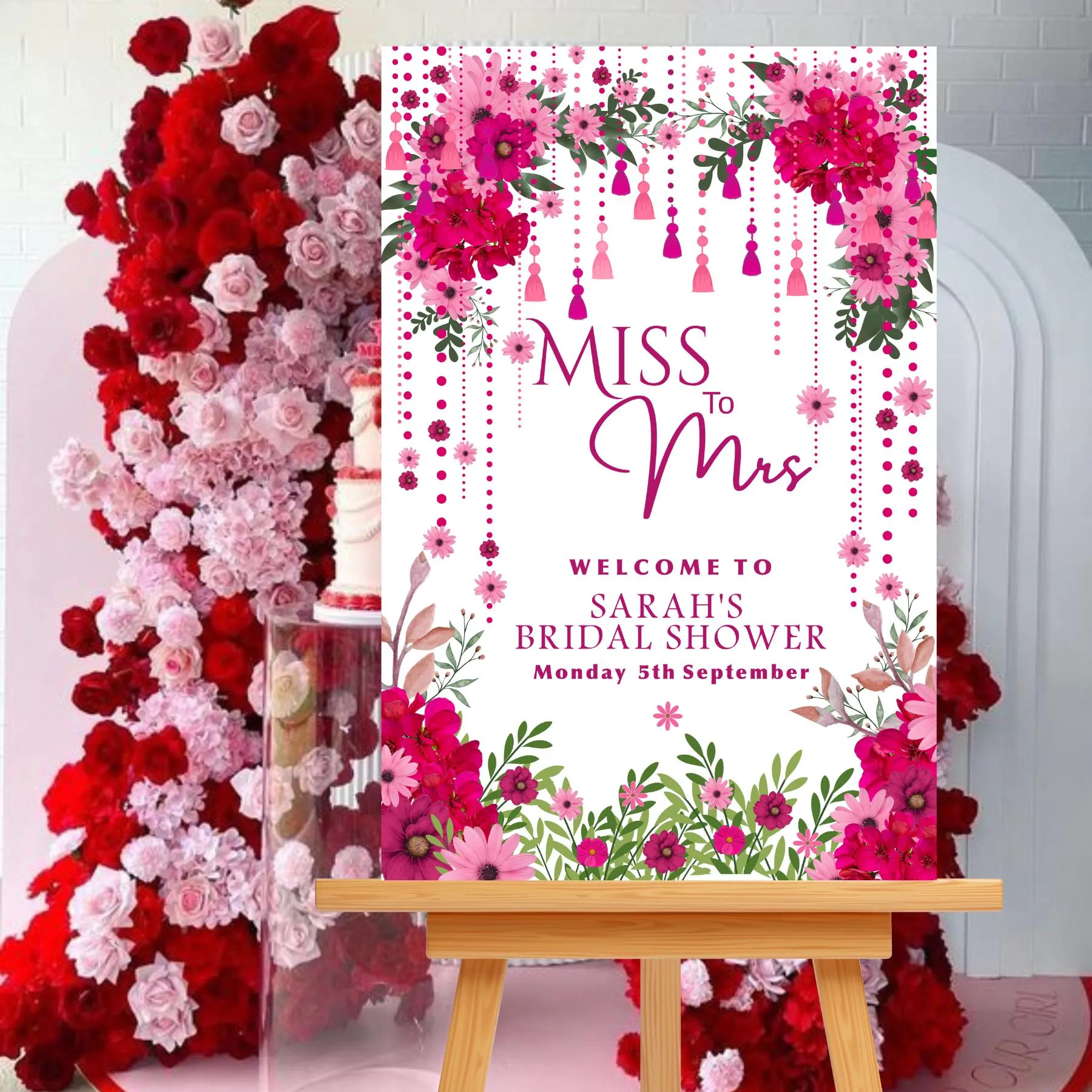 Hot Pink Floral Bridal Shower Sign: Editable Welcome Poster (Digital Download) - image 4
