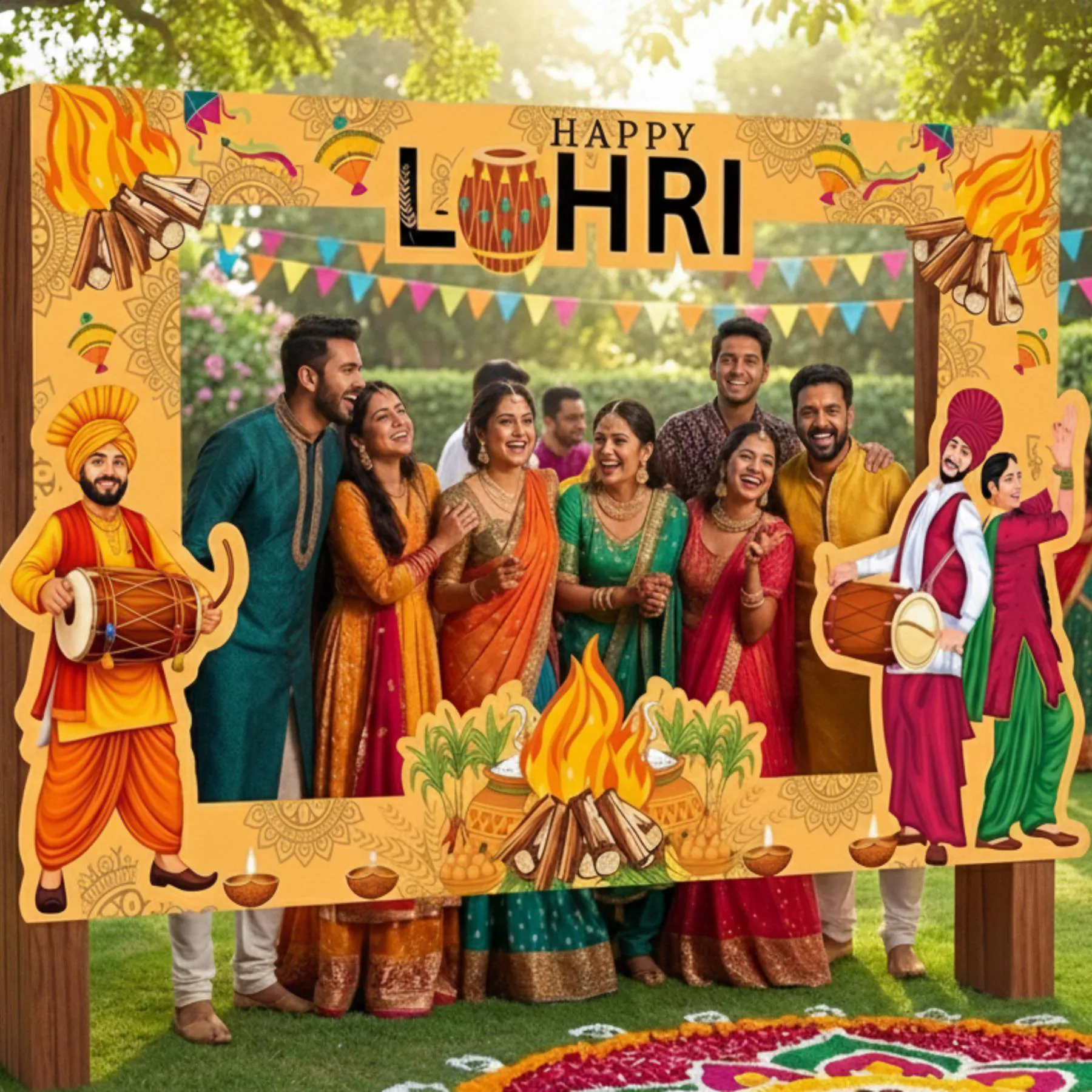 Lohri Photobooth framePrintable | Punjabi Festival Photo Frame | Lohri Party Decor | First lohri decor