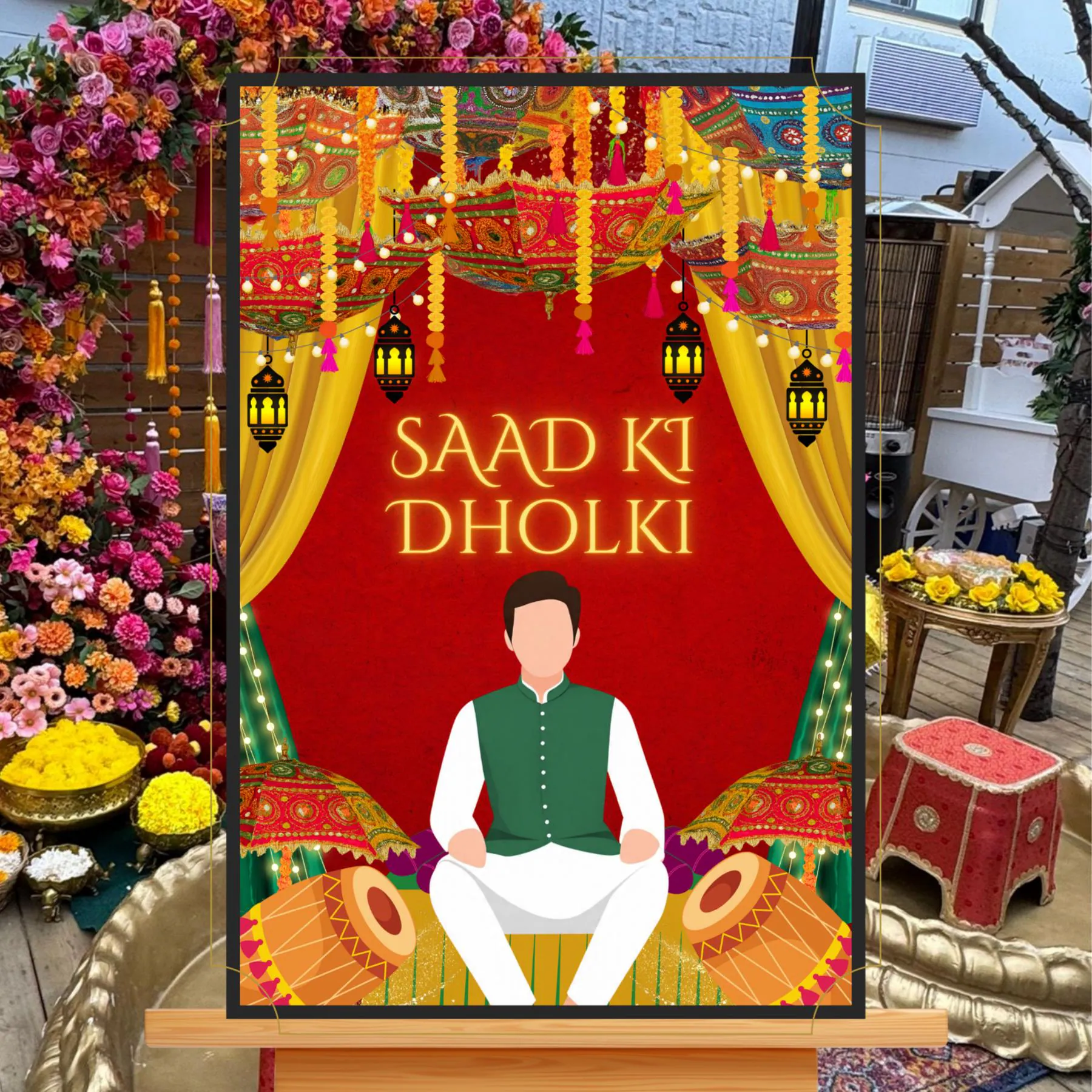 Custom Dholki Welcome Sign: Mehndi Night Decor (Digital Download)