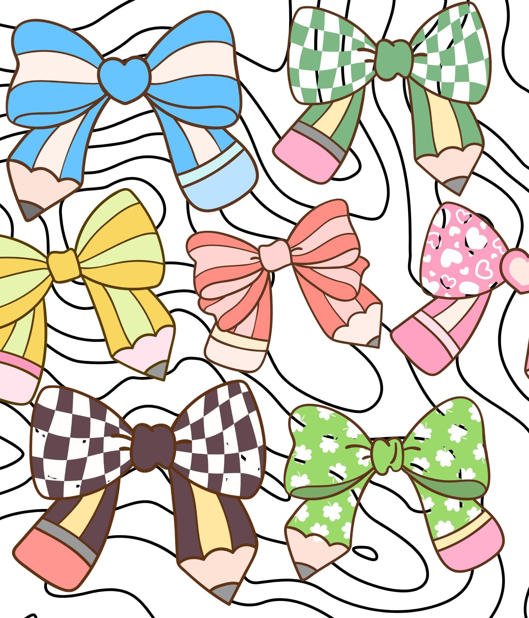 Pencil Bow Clipart PNG Set: Kawaii Stationery Digital Download