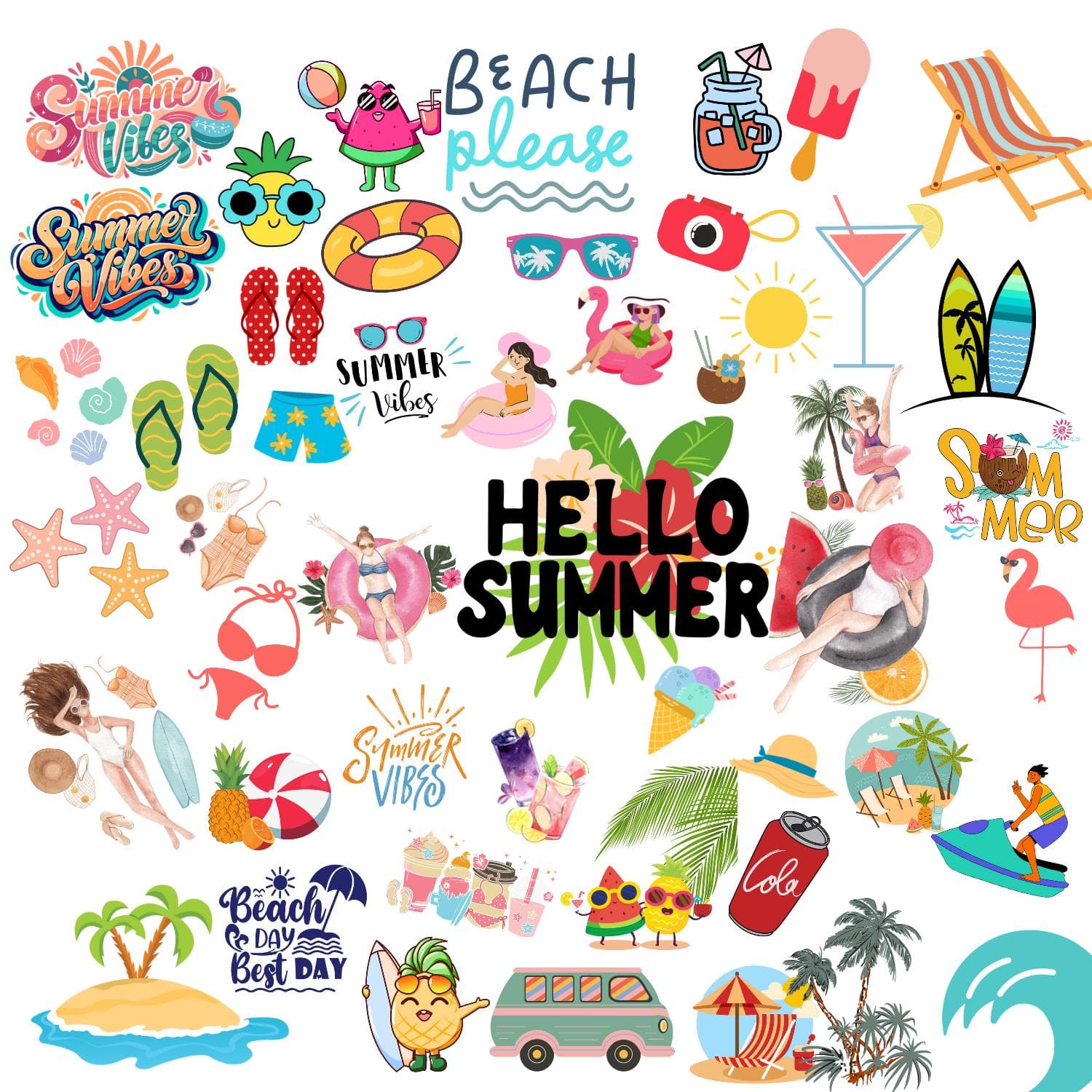 Retro Summer PNG Bundle: Beach Vibes Designs (Digital Download)