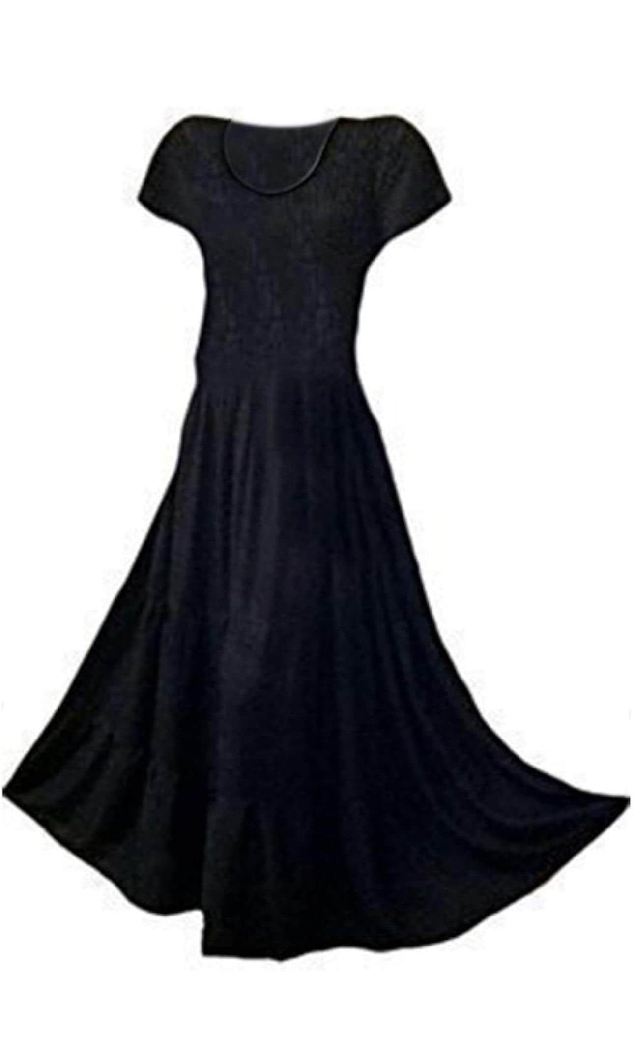 3-TIER Solid Black short sleeve ladies long party dress smocked  plus size boho maxi cool kaftan Malaysia artisan round neck new