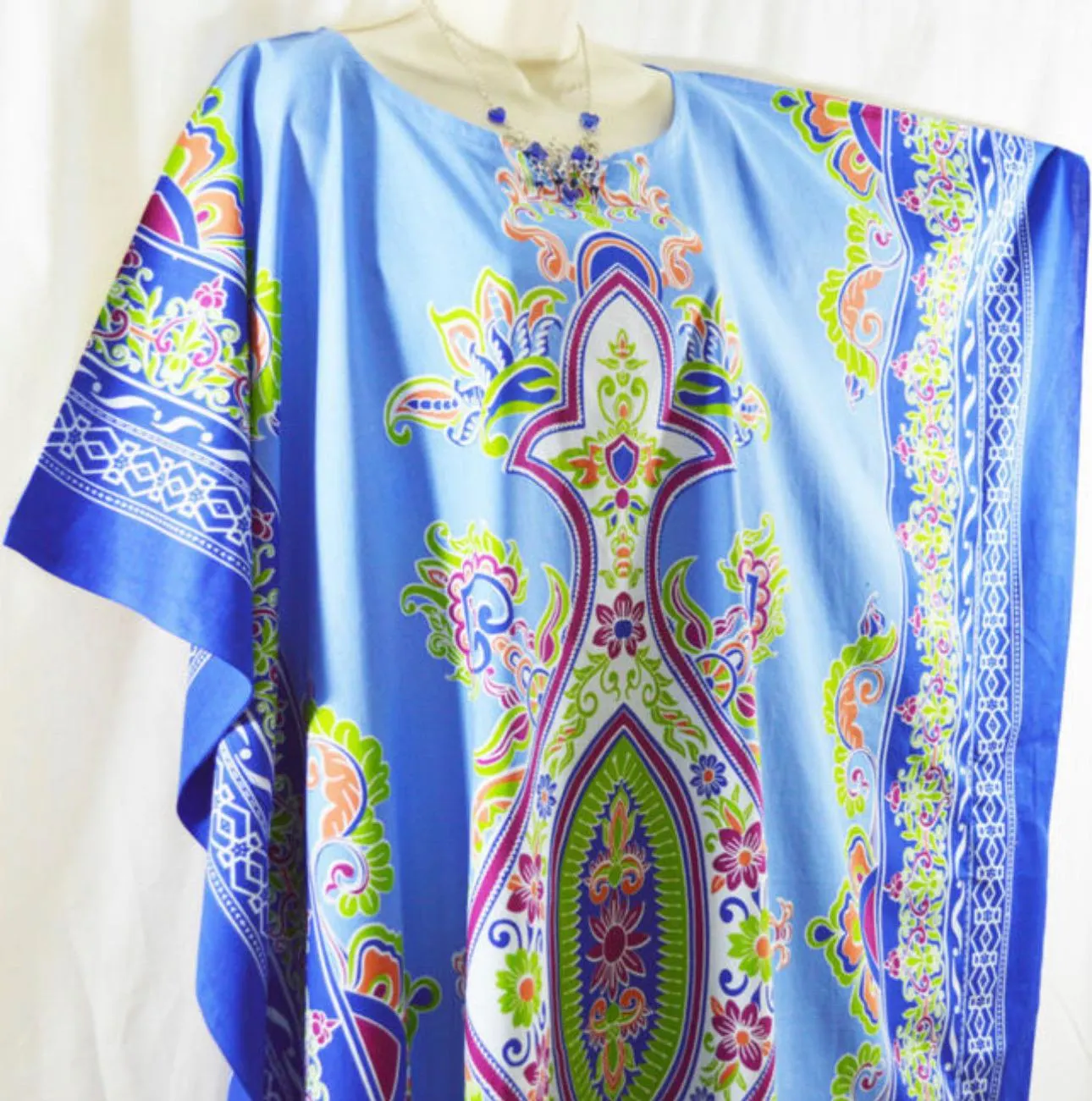 Handmade Batik Cotton Kaftan Dress, Freesize Boho Cover-Up - image 3