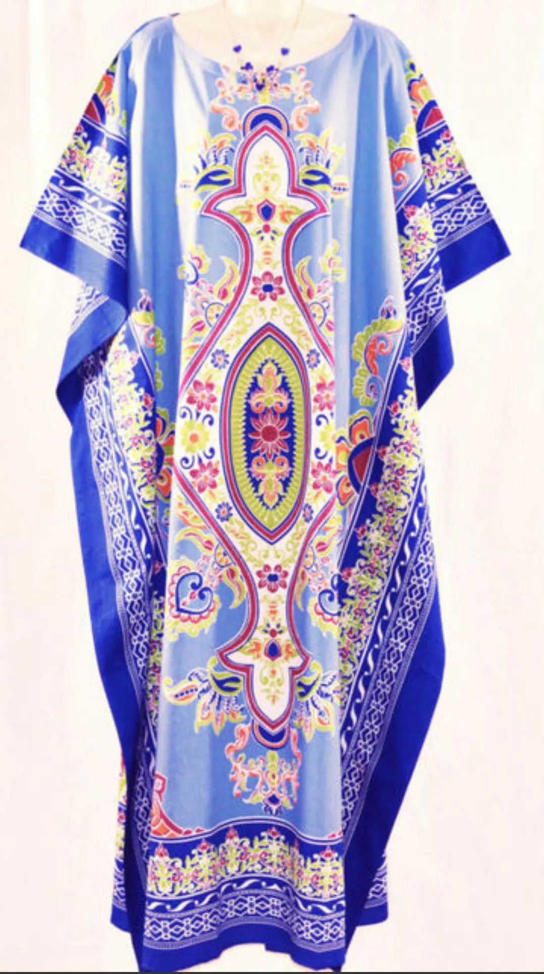Handmade Batik Cotton Kaftan Dress, Freesize Boho Cover-Up