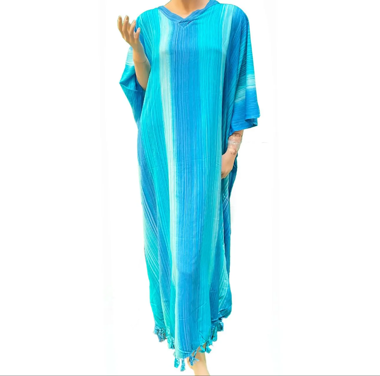 Handmade Stripey Batik Kaftan: Vibrant Ethnic Long Dress - image 5