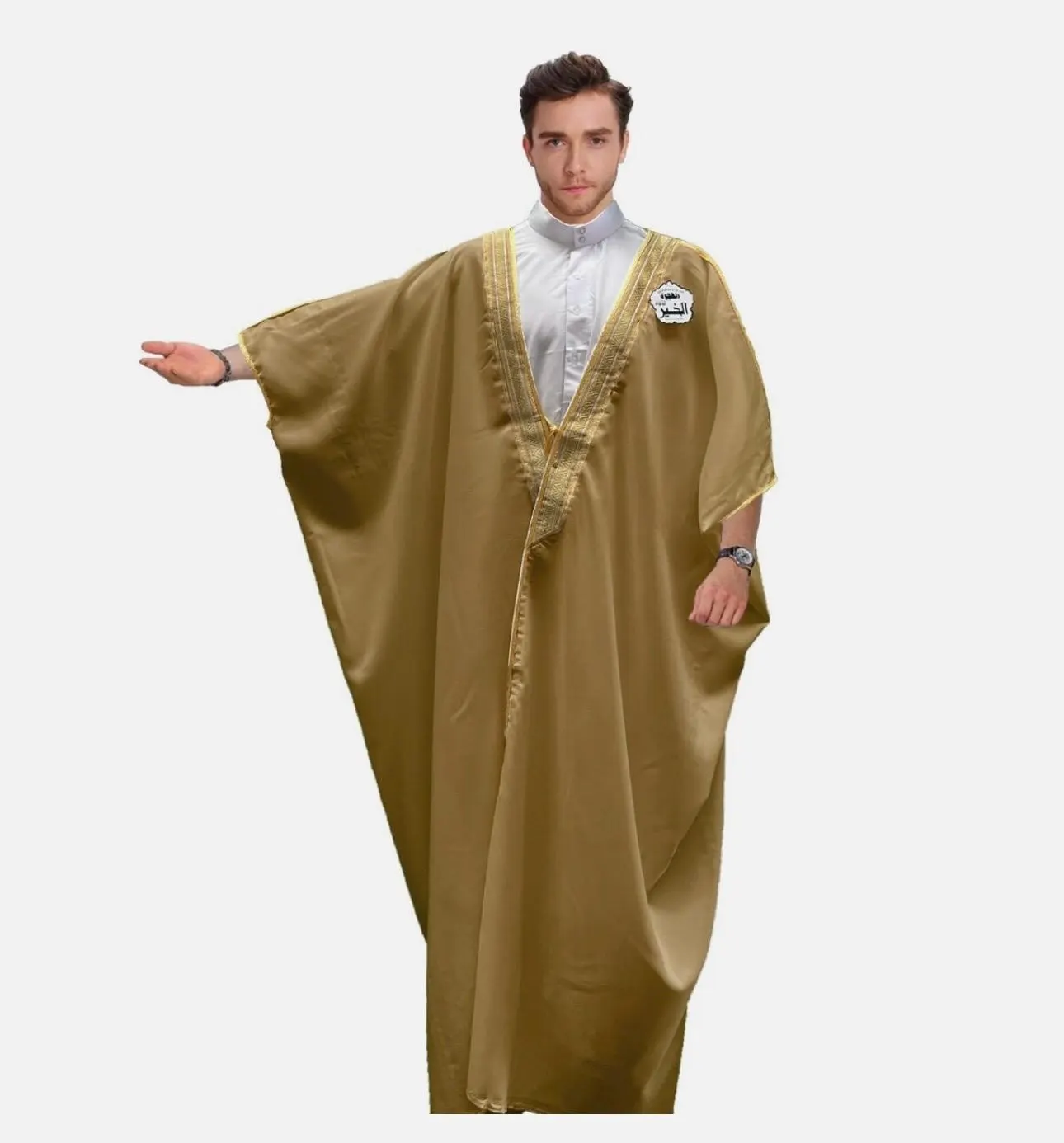 3/4 Boxed set PREMIUM Bisht Robe Arabic Desert Suit Costume Long Black White Brown Eid Gift Syrian made in Makkah