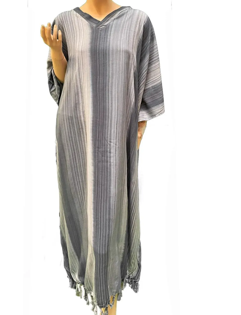 Handmade Stripey Batik Kaftan: Vibrant Ethnic Long Dress - image 3