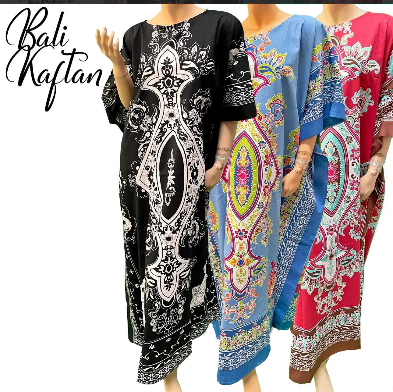 Handmade Batik Cotton Kaftan Dress, Freesize Boho Cover-Up - image 5