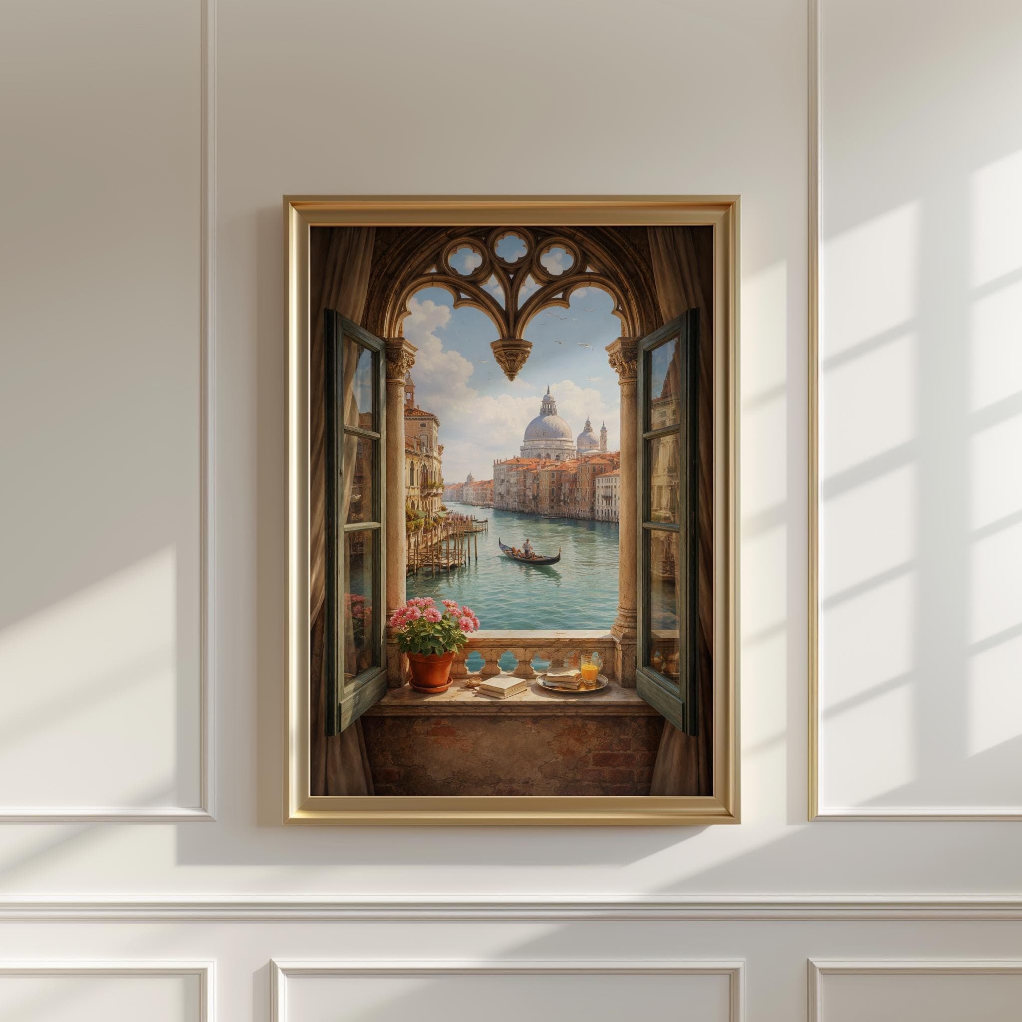 Window to Venice Wall Art Print – Grand Canal View, Italian Architecture Artwork, Romantic Venice Decor, Gondola Scene Fine Art Poster - image 4
