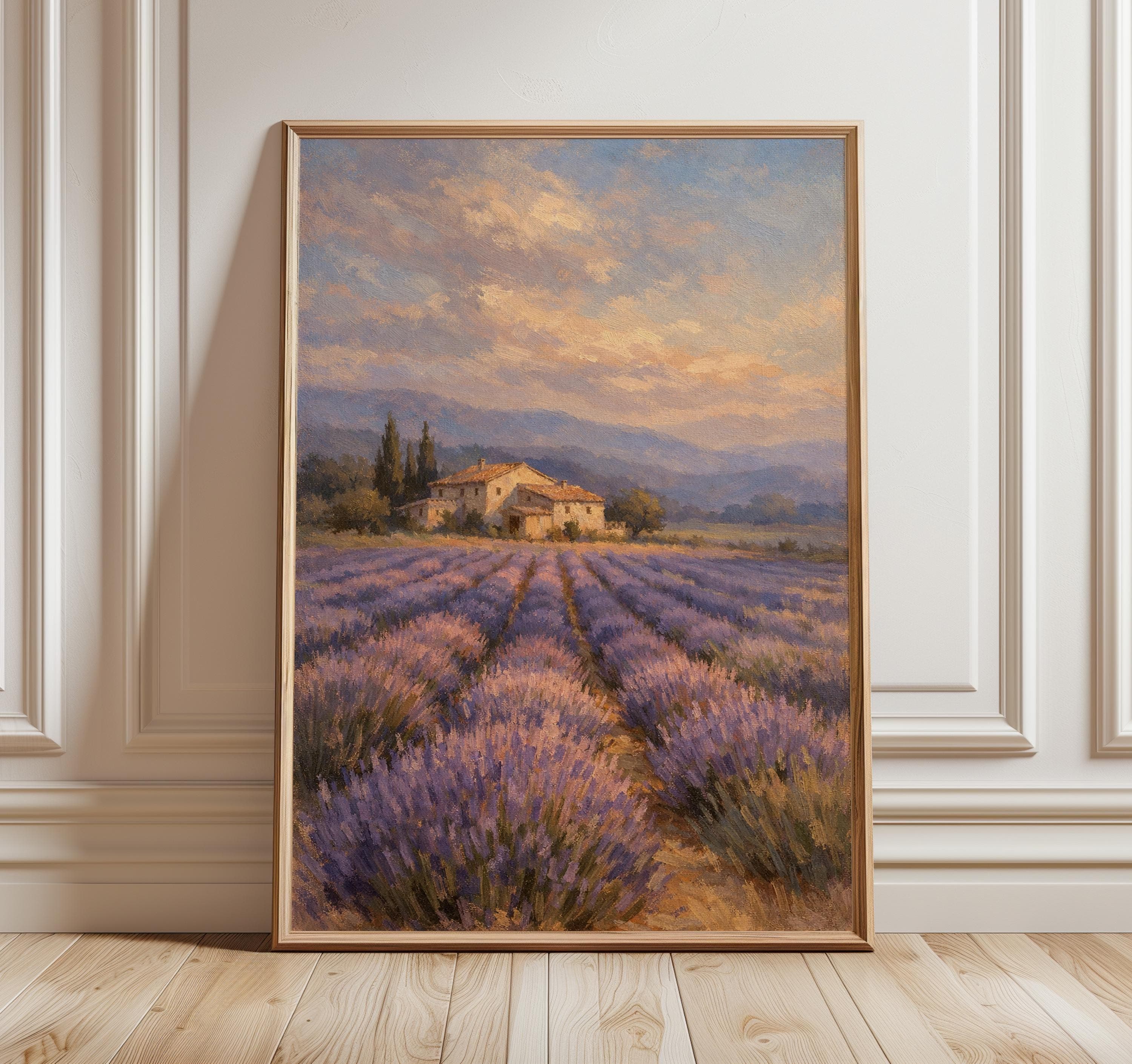 Provence Lavender Field Wall Art, French Countryside Print, Rustic Farmhouse Decor, Purple Lavender Landscape, France Poster