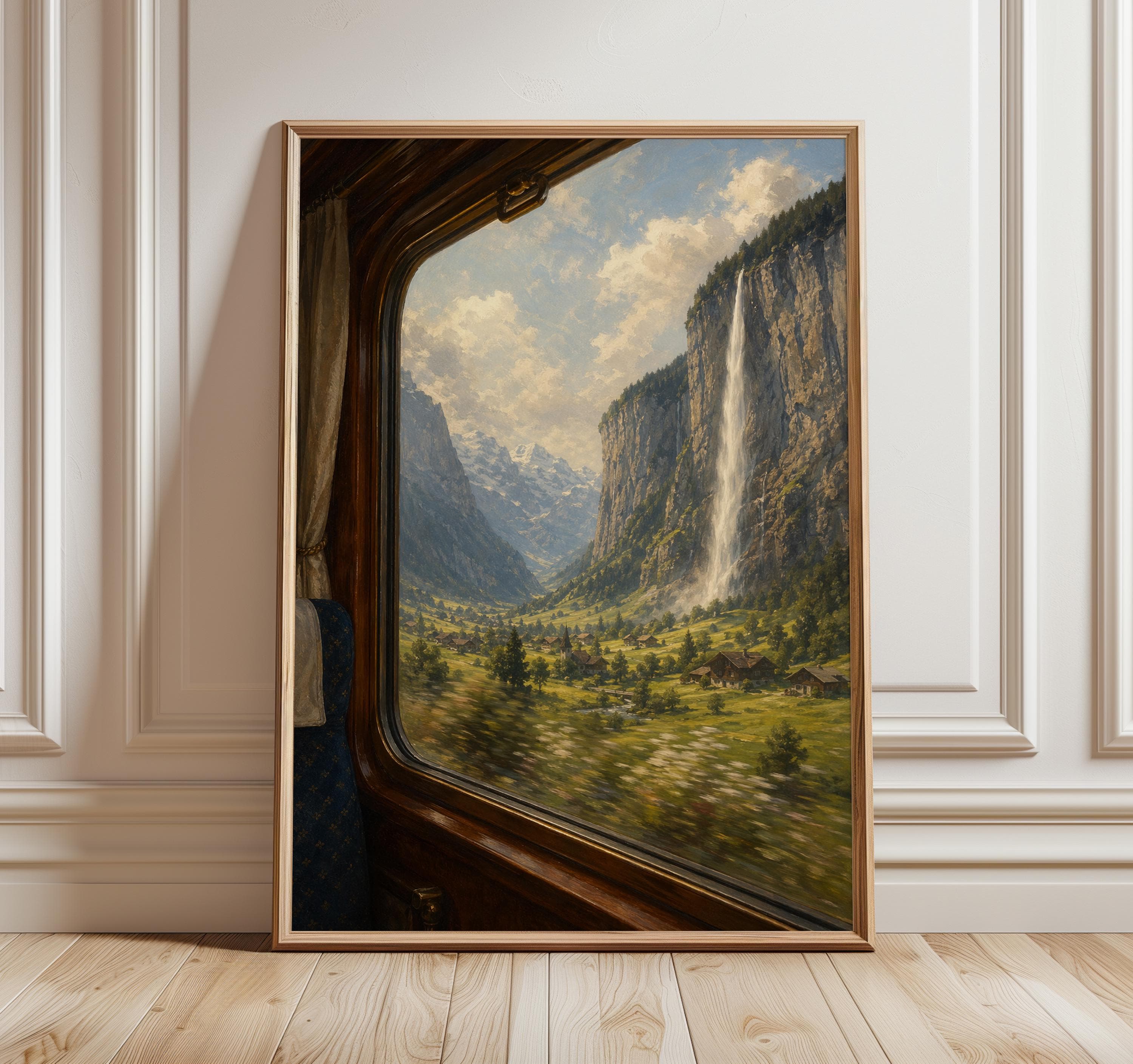 Lauterbrunnen Valley Train Window Print, Switzerland Wall Art, Swiss Alps Landscape, Alpine Travel Fine Art, Waterfall Mountain Poster