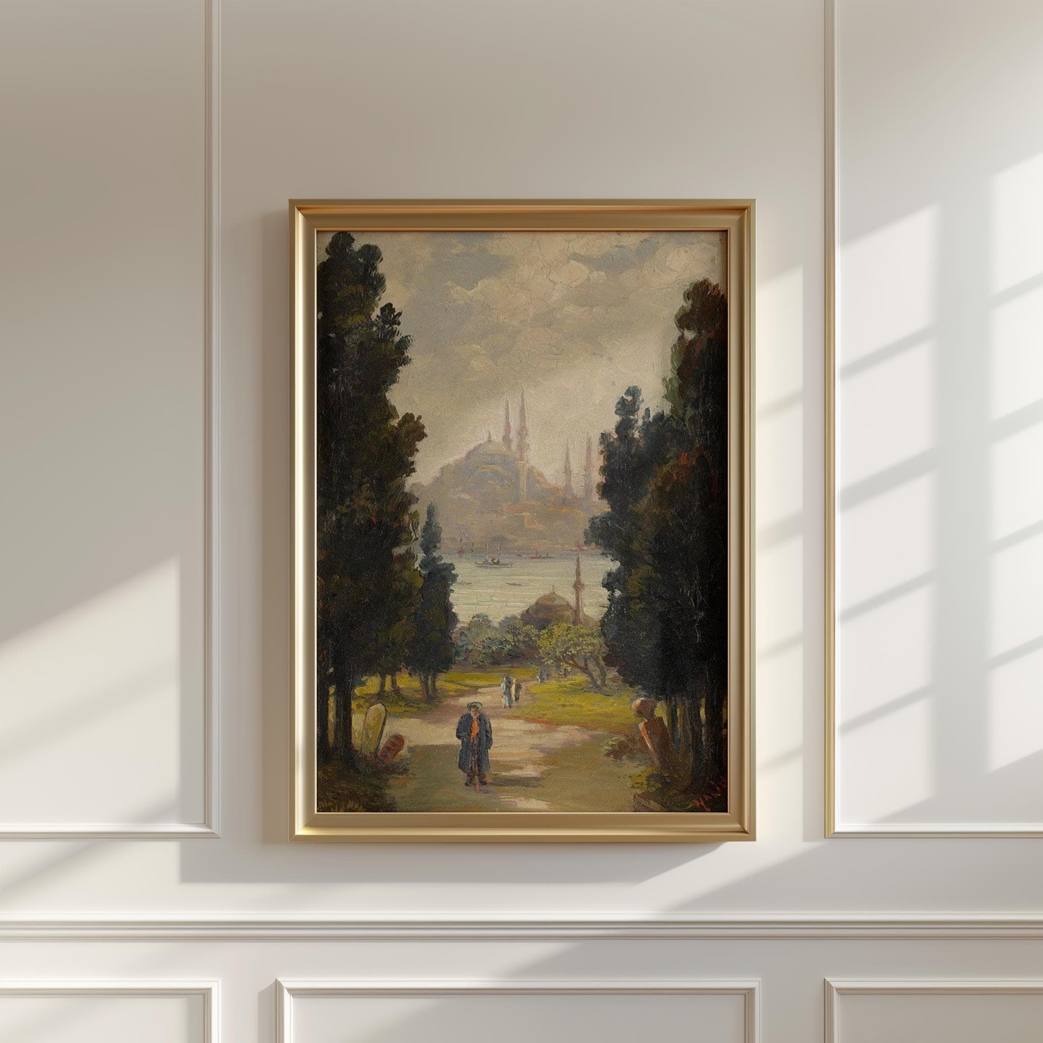 Vintage Istanbul Wall Art, Ottoman Landscape Painting, Hagia Sophia Art Print, Historical Turkish Print - image 3