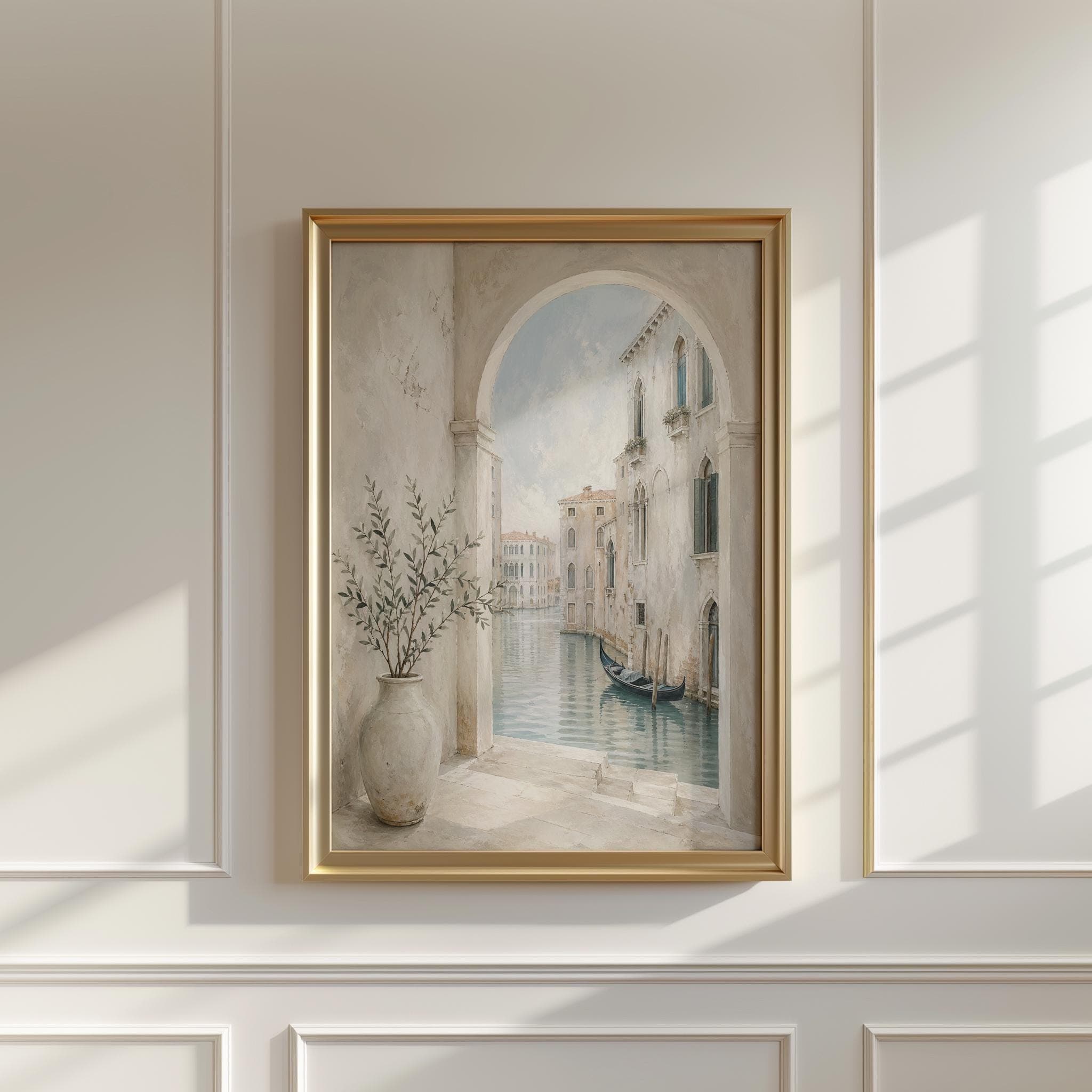 Venice Canal Painting Print, Venetian Archway Wall Art, Italy Travel Poster, Neutral Coastal Art, Gondola Wall Decor - image 4