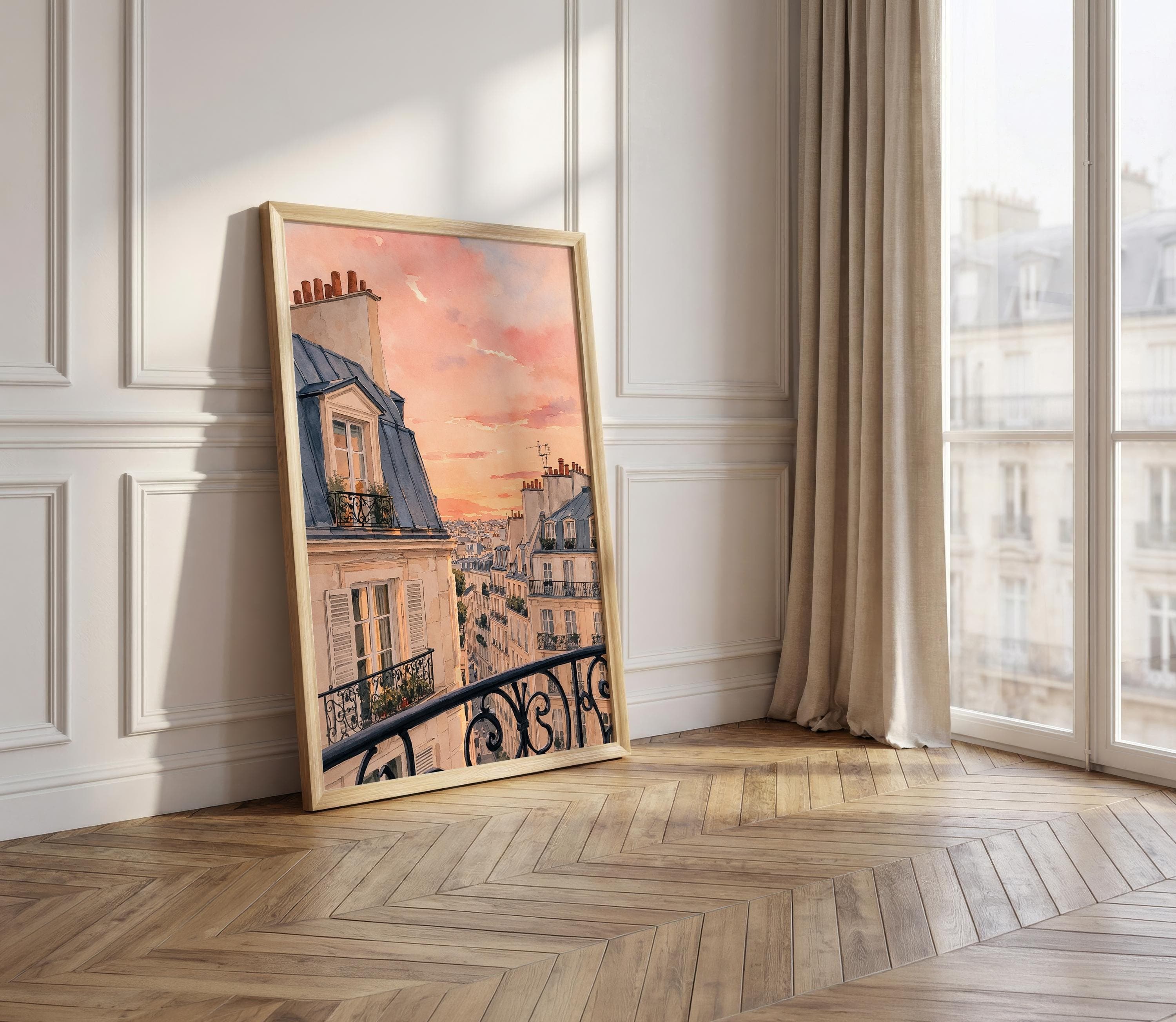 Paris Rooftop Sunset Wall Art, Romantic French Balcony Print, Haussmann Architecture Poster, Parisian View Decor - image 3