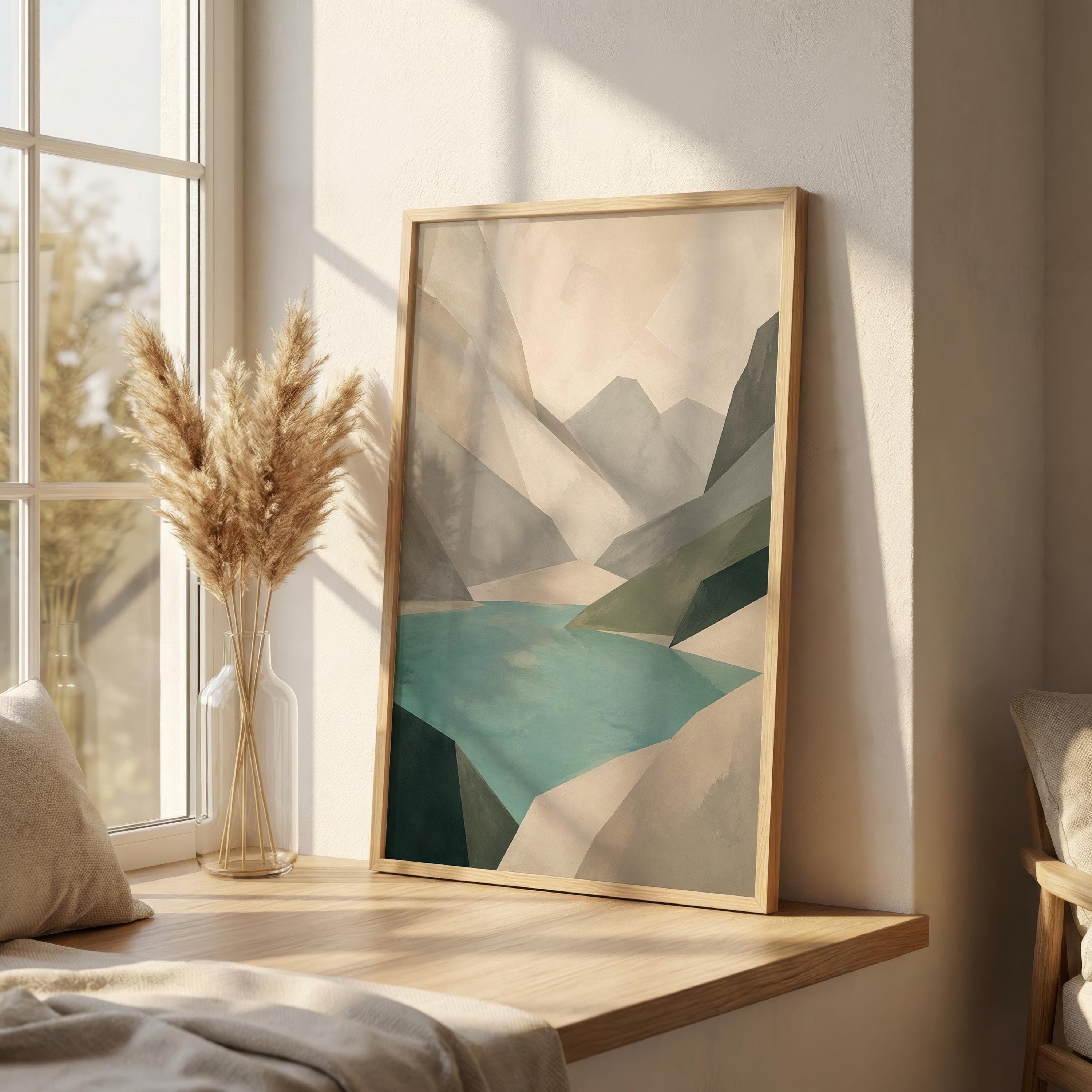 Oeschinen Lake Abstract Wall Art Print, Modern Alpine Landscape Painting, Minimal Mountain Lake Decor, Neutral Swiss Nature Poster - image 5