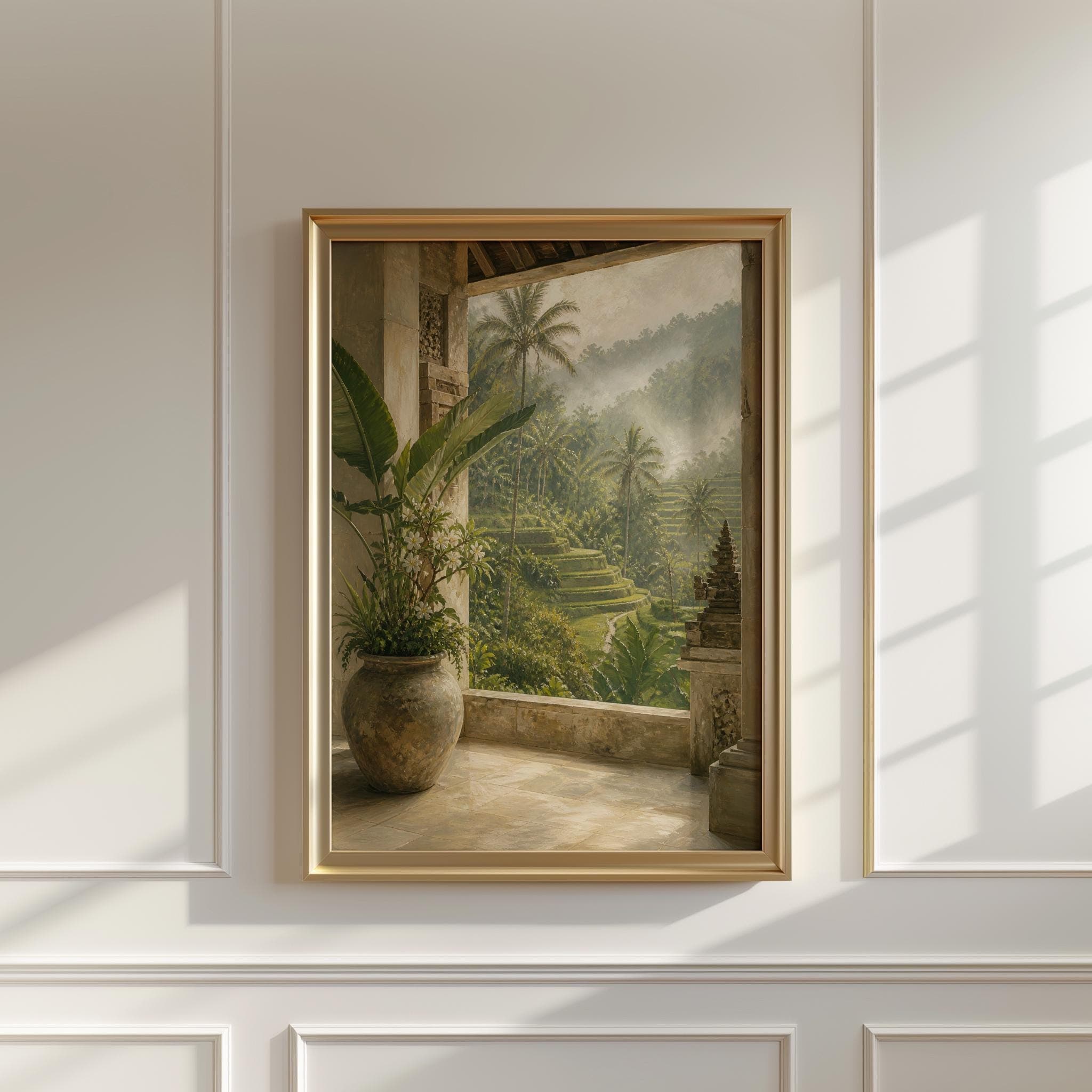 Bali Rice Terrace Wall Art Print, Ubud Landscape Painting, Tropical Bali Poster, Green Botanical Spa Resort Decor - image 4