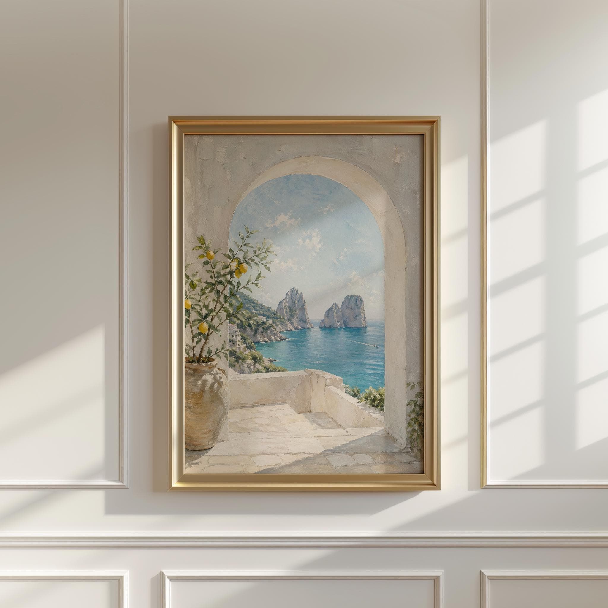 Capri Italy Wall Art Print, Amalfi Coast Lemon Tree View, Mediterranean Coastal Arch Poster, Italian Seascape Decor - image 4